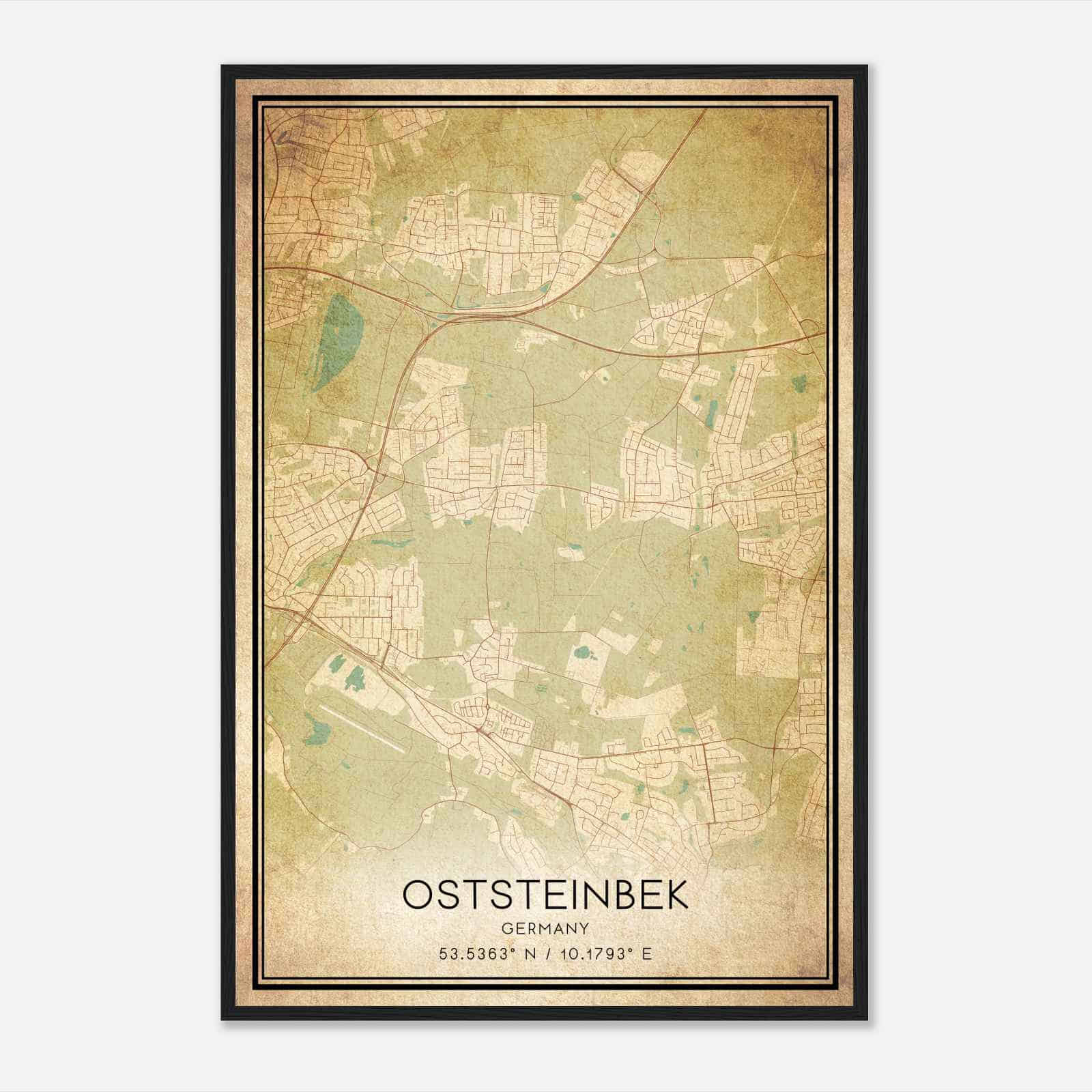 Vintage Oststeinbek Germany Map Poster, Oststeinbek City Road Wall Art Print