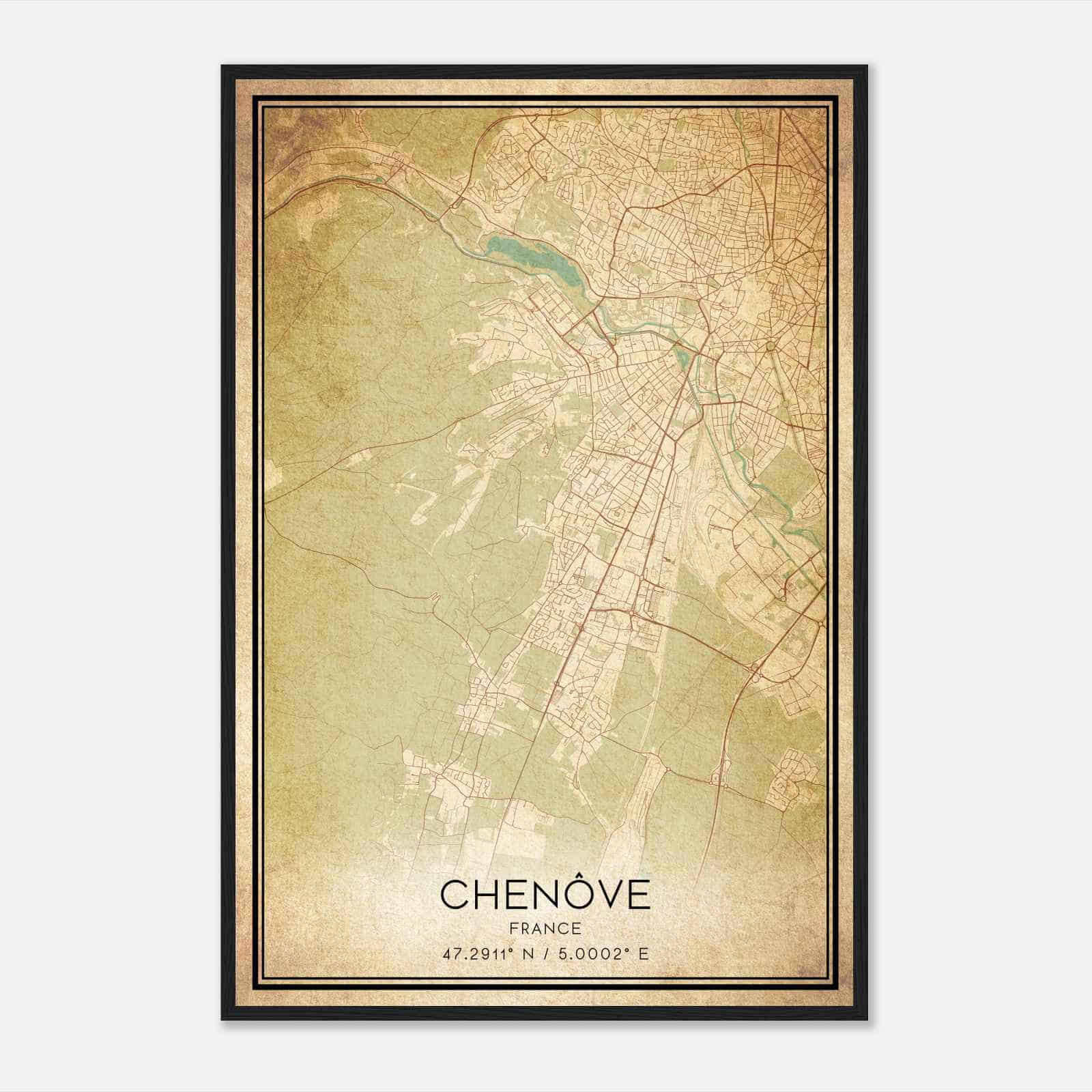 Vintage Chenove France Map Poster, Chenove City Road Wall Art Print Vintage Chenove France Map Poster, Chenove City Road Wall Art Print