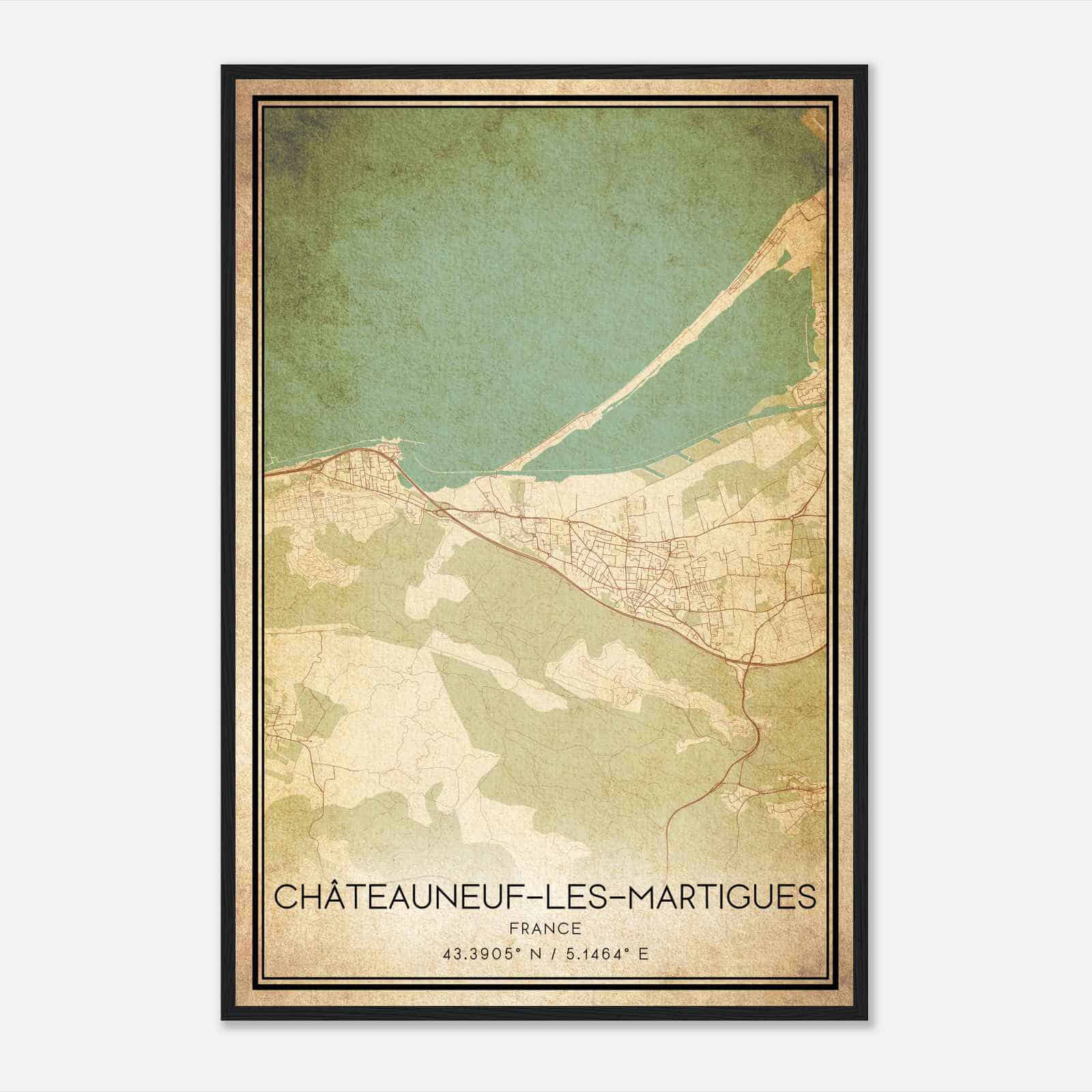 Vintage Chateauneuf-les-Martigues France Map Poster, Chateauneuf-les-Martigues City Road Wall Art Print