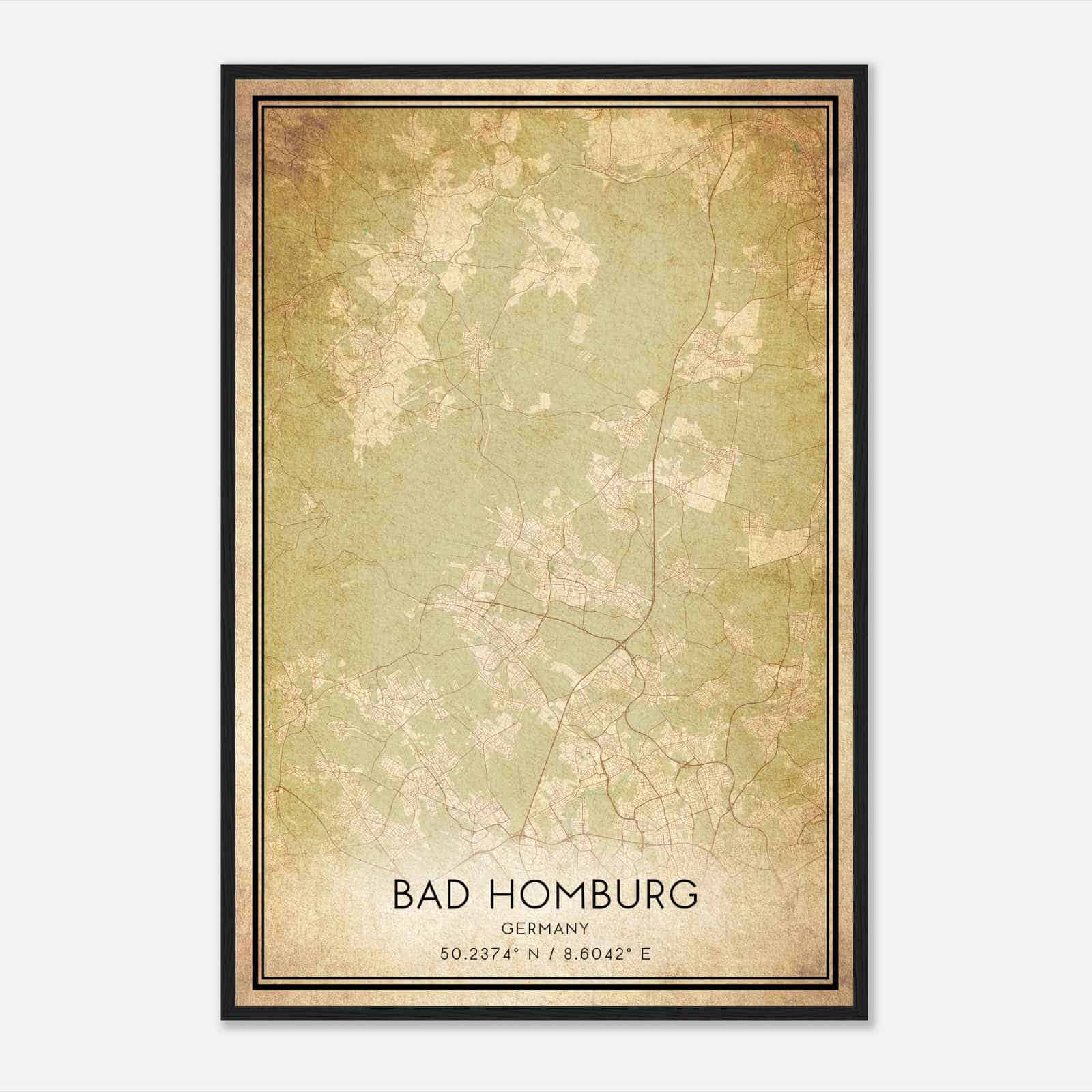 Vintage Bad Homburg Germany Map Poster, Bad Homburg City Road Wall Art Print