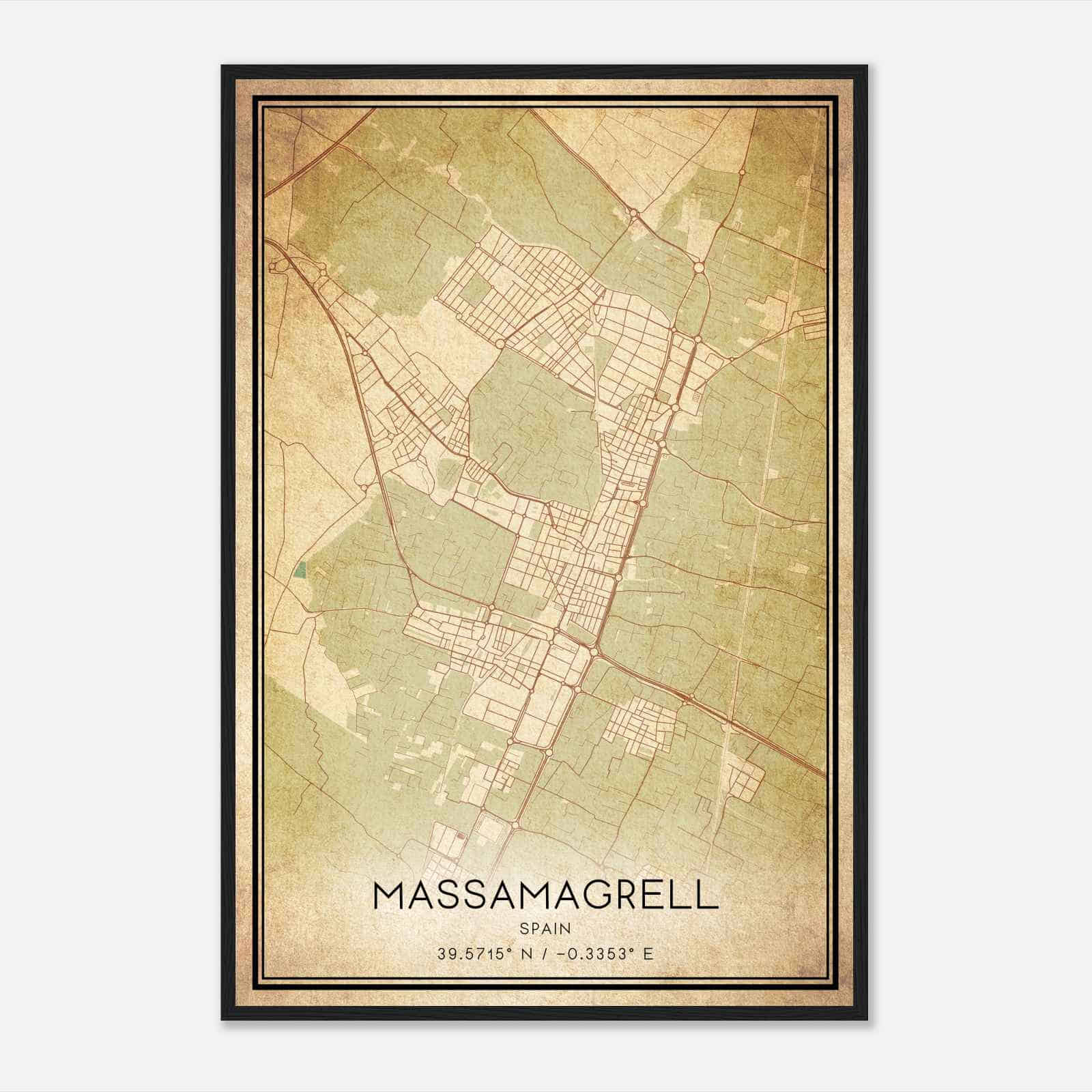 Vintage Masamagrell Spain Map Poster, Masamagrell City Road Wall Art Print