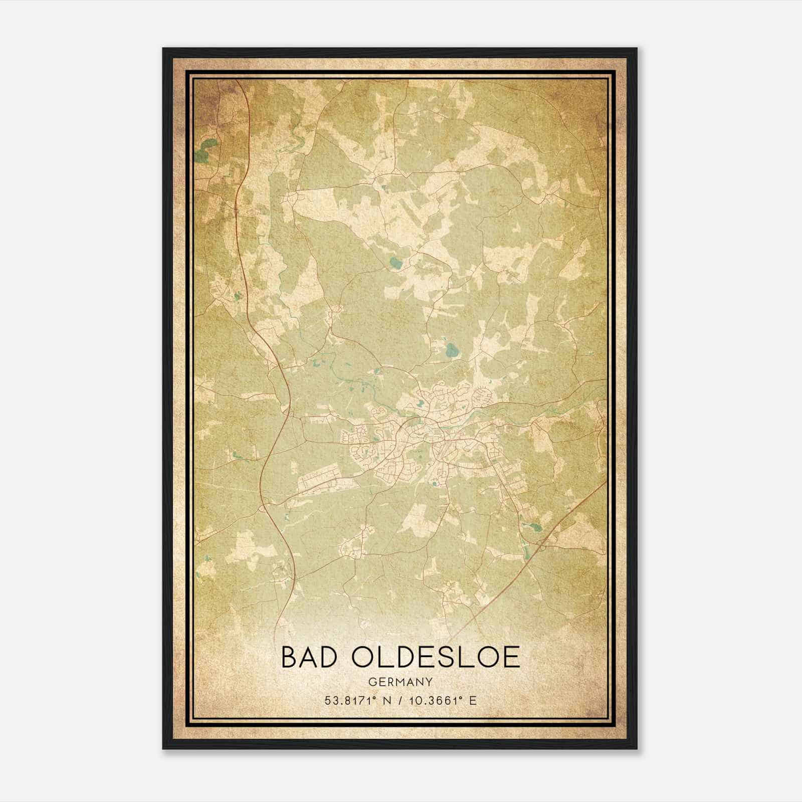 Vintage Bad Oldesloe Germany Map Poster, Bad Oldesloe City Road Wall Art Print