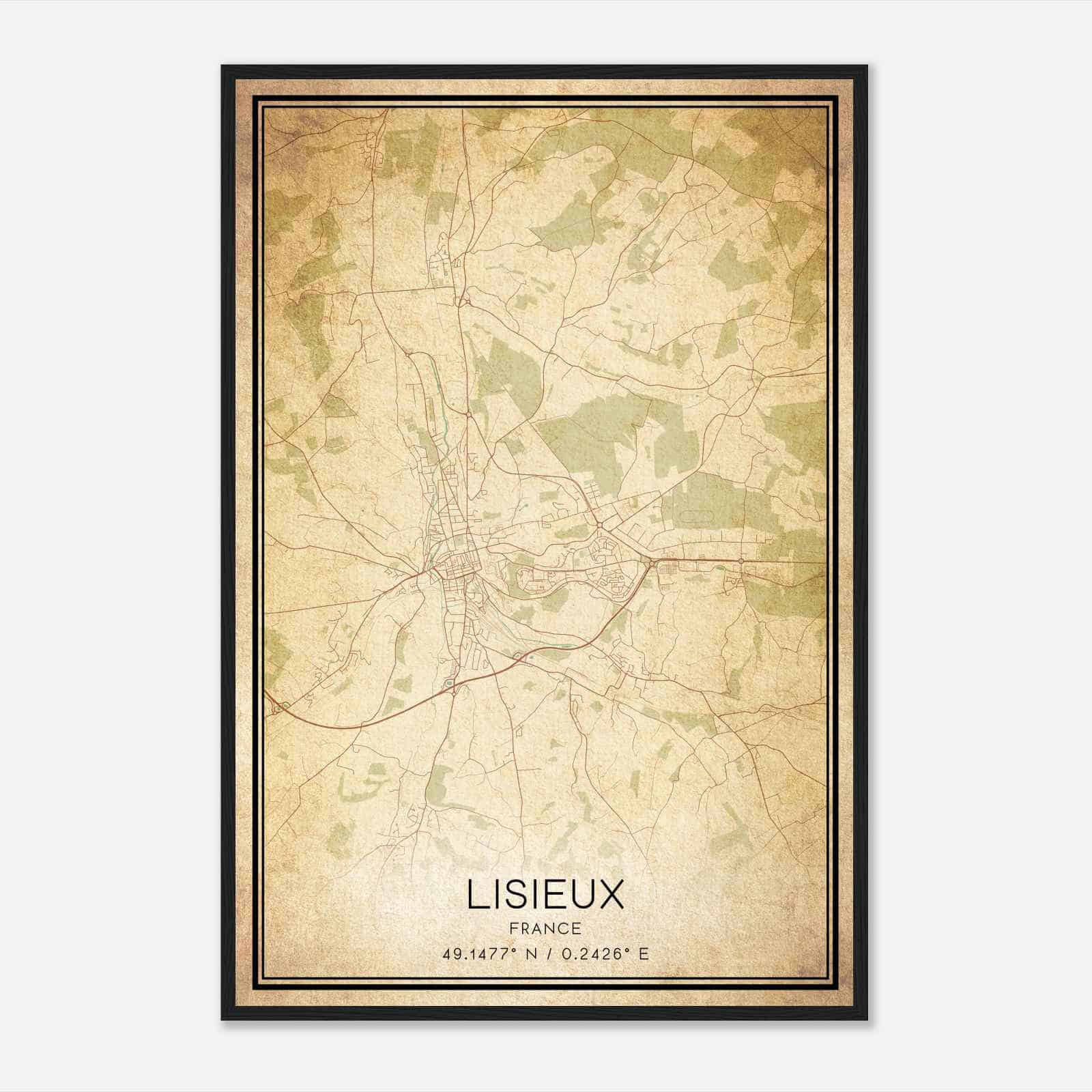 Vintage Lisieux France Map Poster, Lisieux City Road Wall Art Print