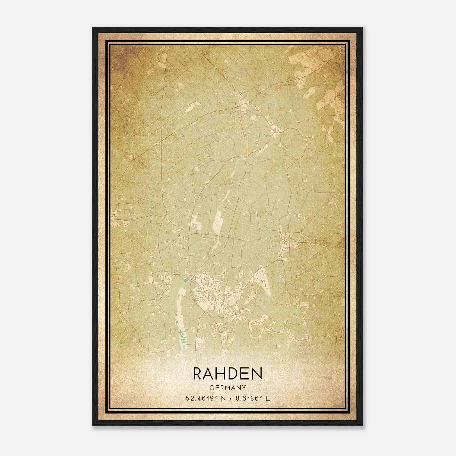 Vintage Rahden Germany Map Poster, Rahden City Road Wall Art Print