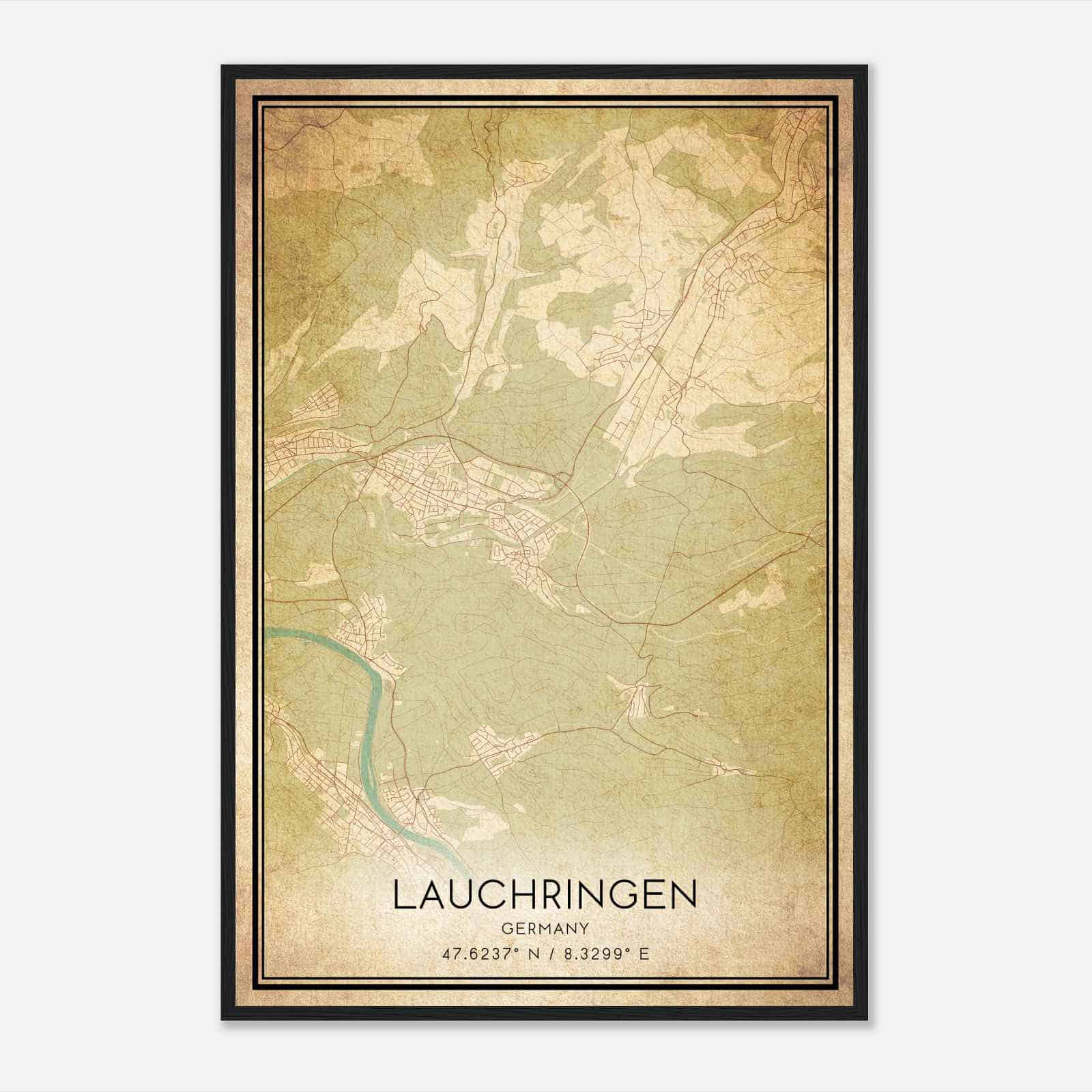 Vintage Lauchringen Germany Map Poster, Lauchringen City Road Wall Art Print