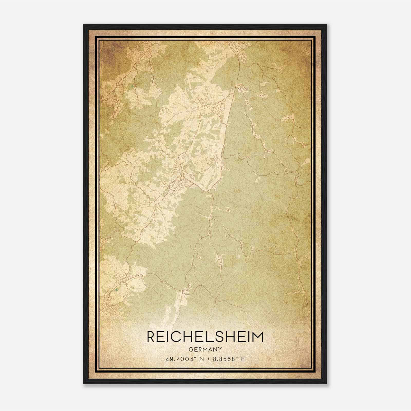 Vintage Reichelsheim Germany Map Poster, Reichelsheim City Road Wall Art Print