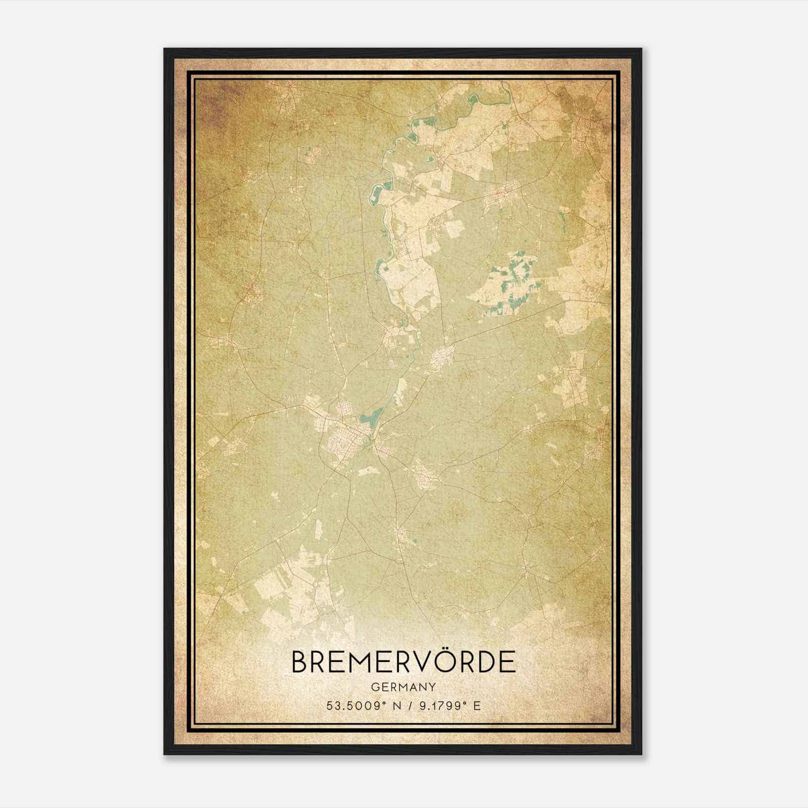Vintage Bremervorde Germany Map Poster, Bremervorde City Road Wall Art Print