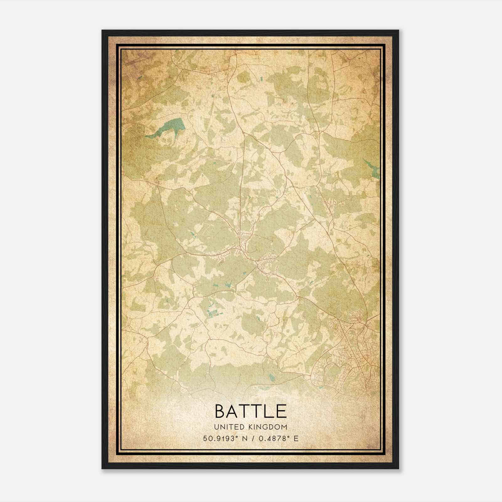 Vintage Battle United Kingdom Map Poster, Battle City Road Wall Art Print