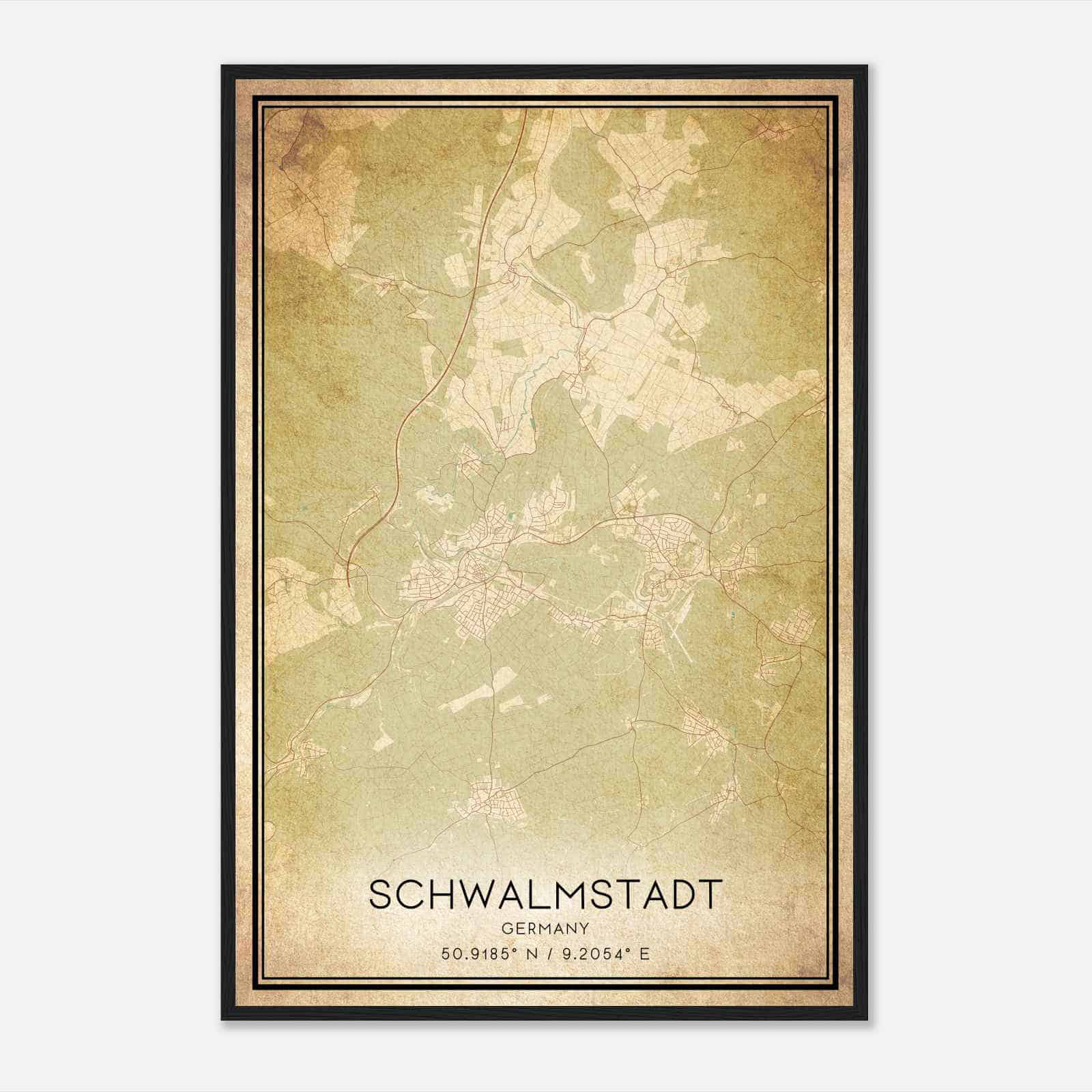 Vintage Schwalmstadt Germany Map Poster, Schwalmstadt City Road Wall Art Print