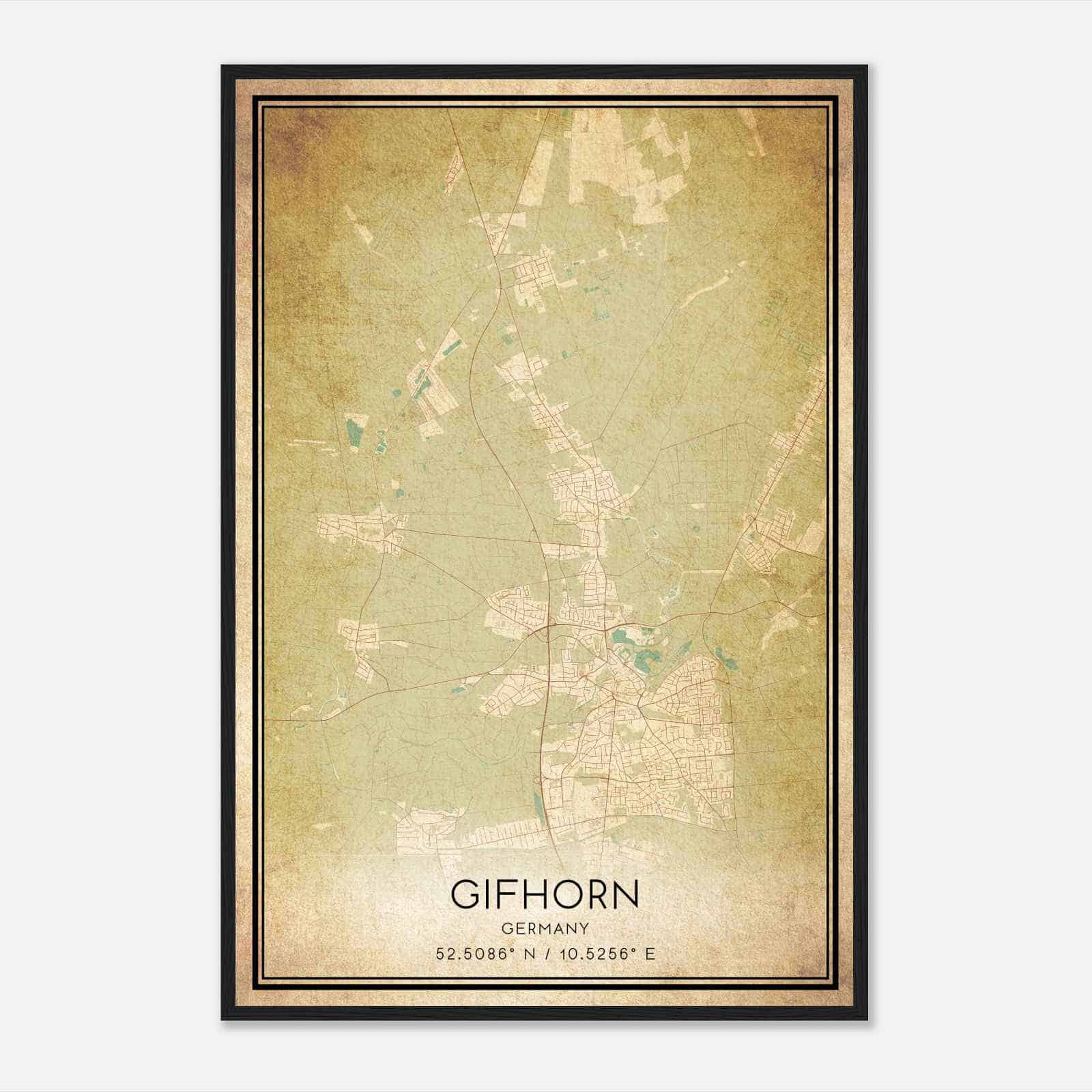 Vintage Gifhorn Germany Map Poster, Gifhorn City Road Wall Art Print