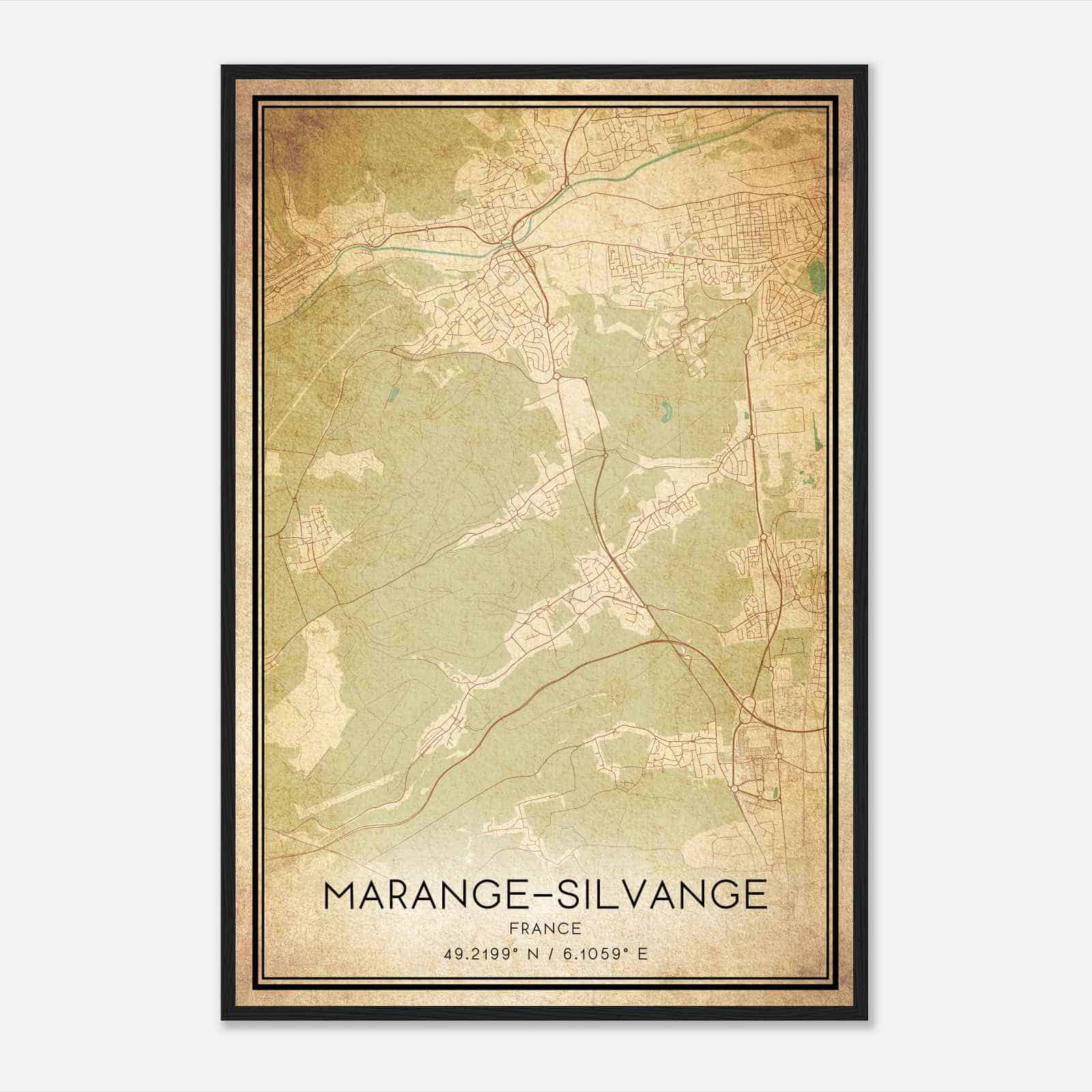 Vintage Marange-Silvange France Map Poster, Marange-Silvange City Road Wall Art Print