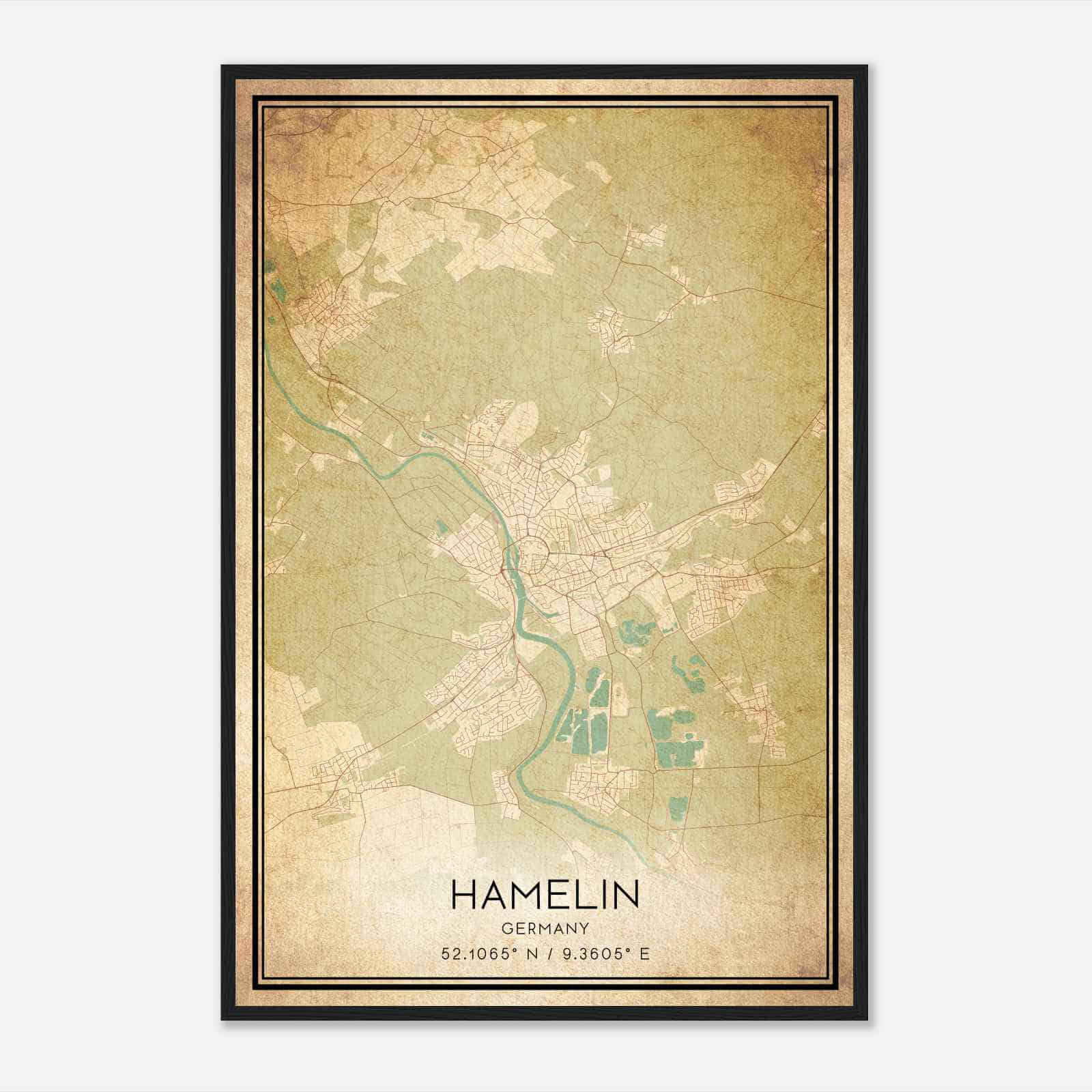 Vintage Hameln Germany Map Poster, Hameln City Road Wall Art Print