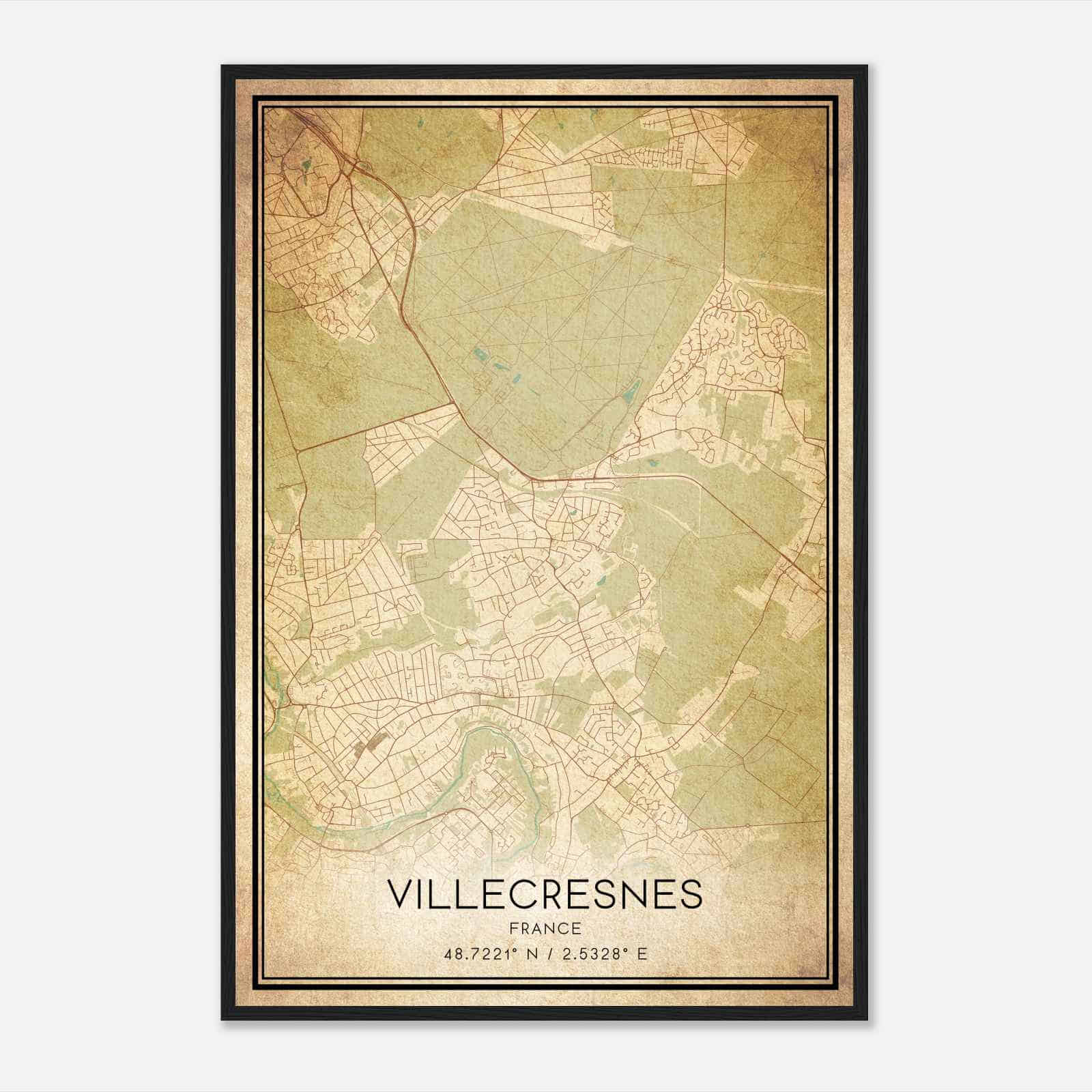 Vintage Villecresnes France Map Poster, Villecresnes City Road Wall Art Print