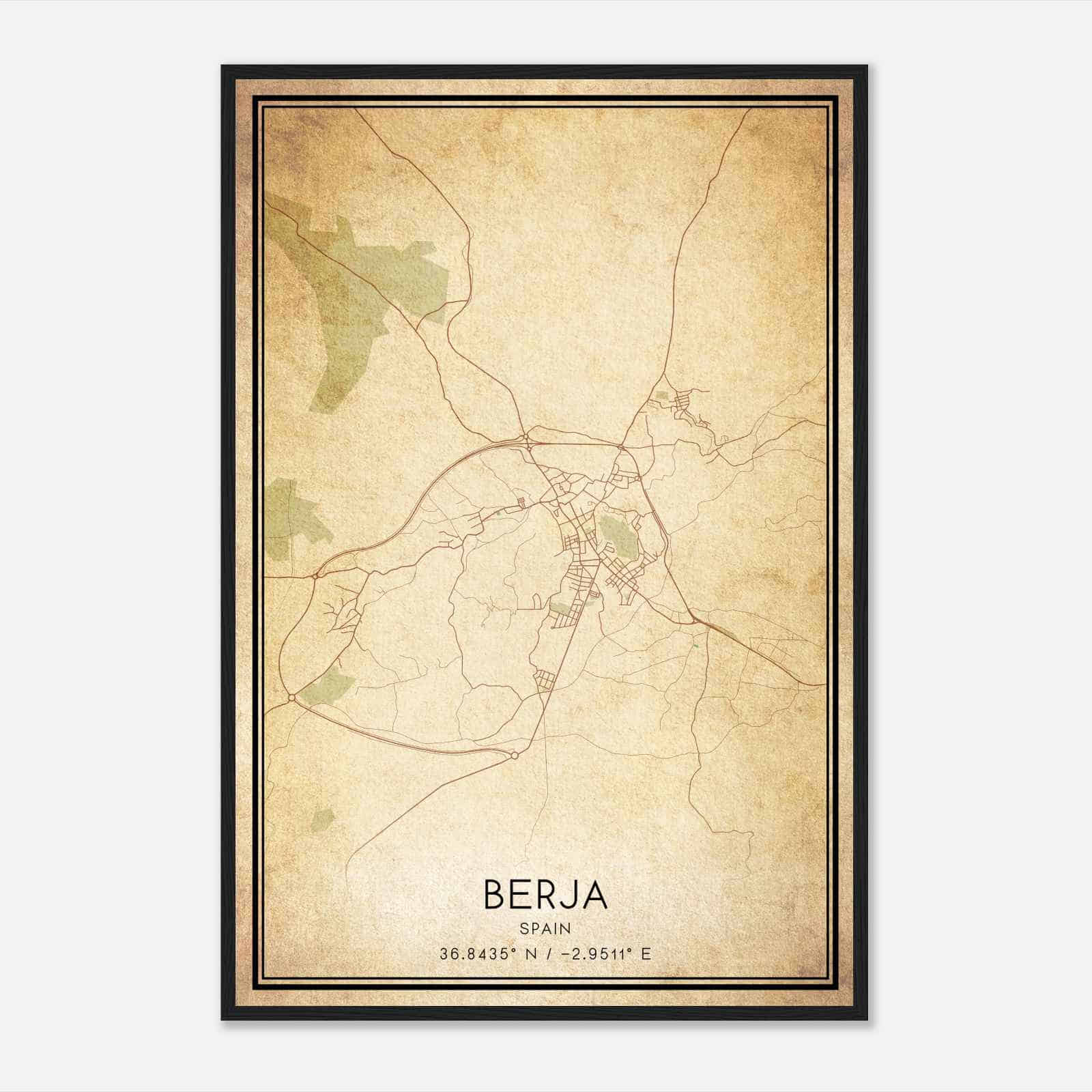 Vintage Berja Spain Map Poster, Berja City Road Wall Art Print