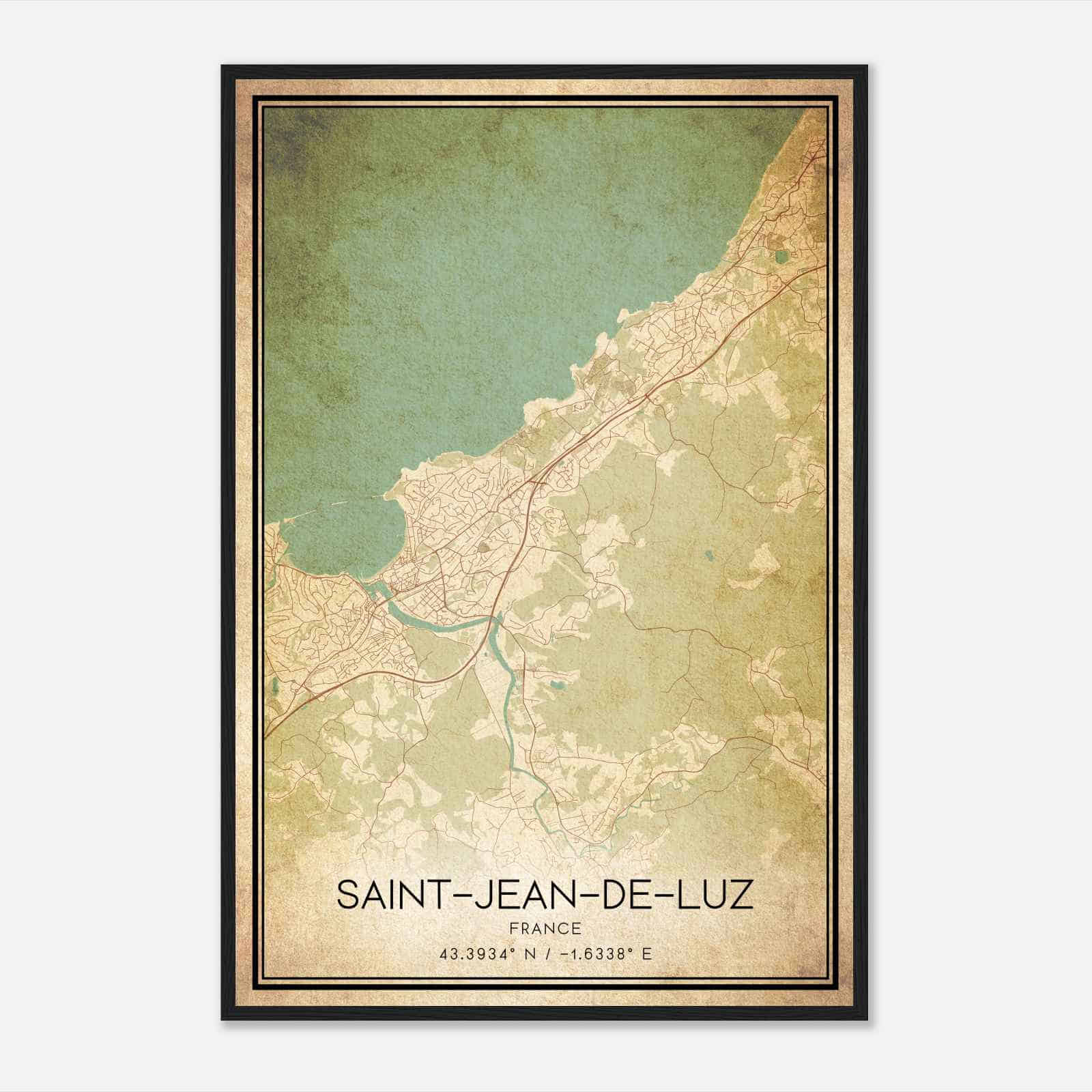 Vintage Saint-Jean-de-Luz France Map Poster, Saint-Jean-de-Luz City Road Wall Art Print