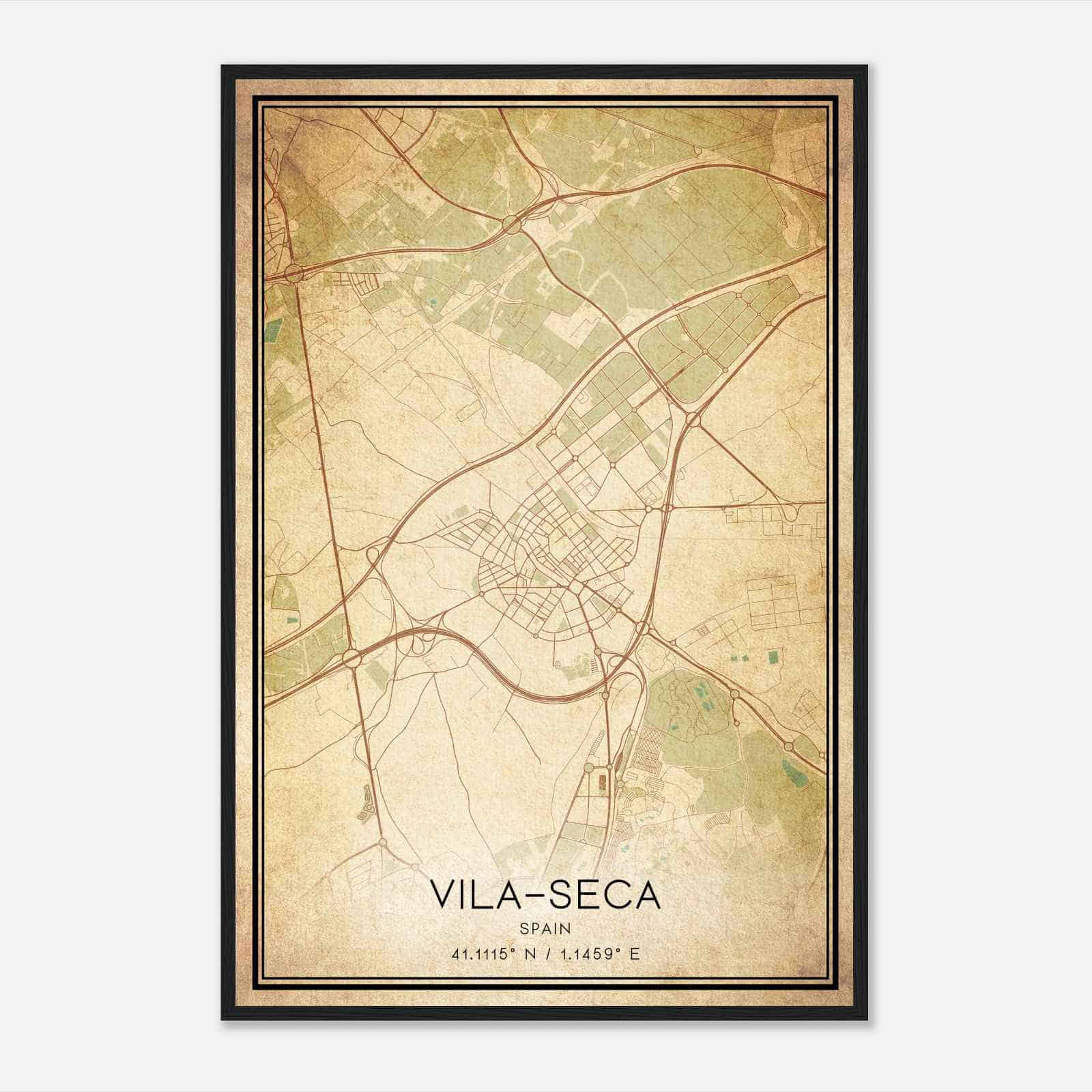 Vintage Vilaseca de Solcina Spain Map Poster, Vilaseca de Solcina City Road Wall Art Print