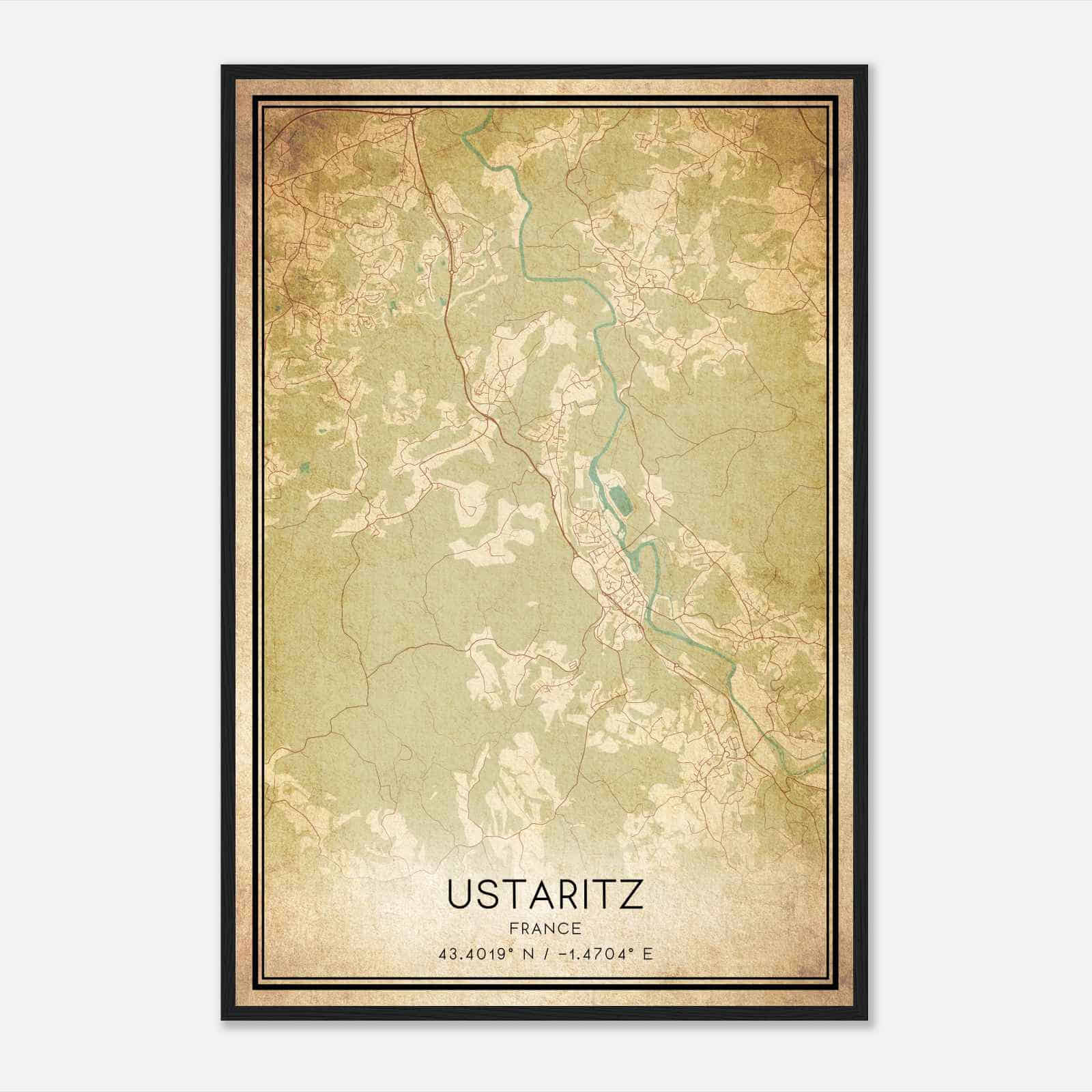 Vintage Ustaritz France Map Poster, Ustaritz City Road Wall Art Print