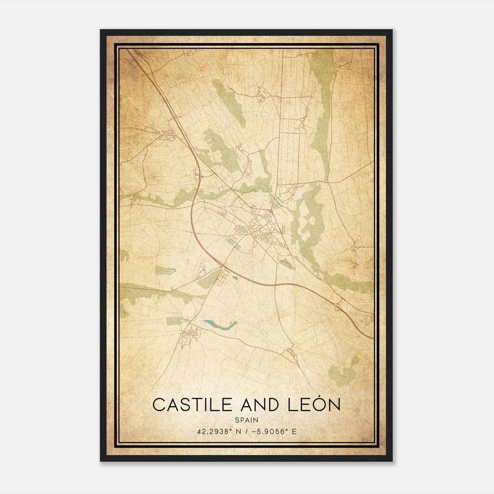 Vintage La Baneza Spain Map Poster, La Baneza City Road Wall Art Print