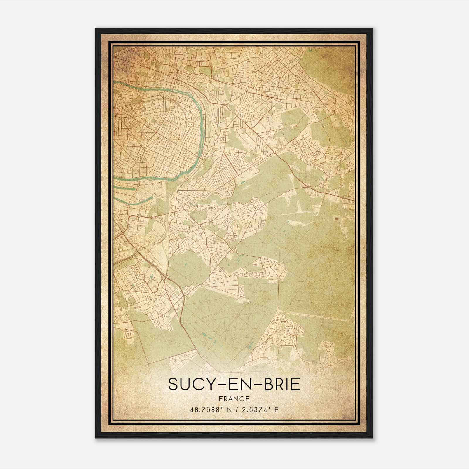 Vintage Sucy-en-Brie France Map Poster, Sucy-en-Brie City Road Wall Art Print