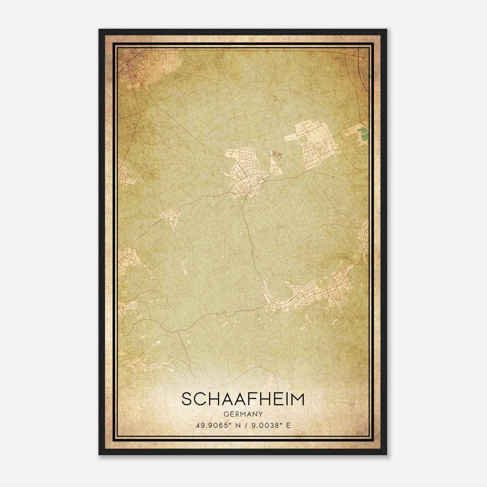 Vintage Schaafheim Germany Map Poster, Schaafheim City Road Wall Art Print