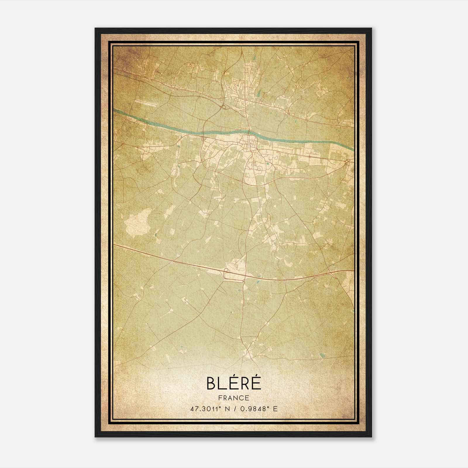 Vintage Blere France Map Poster, Blere City Road Wall Art Print