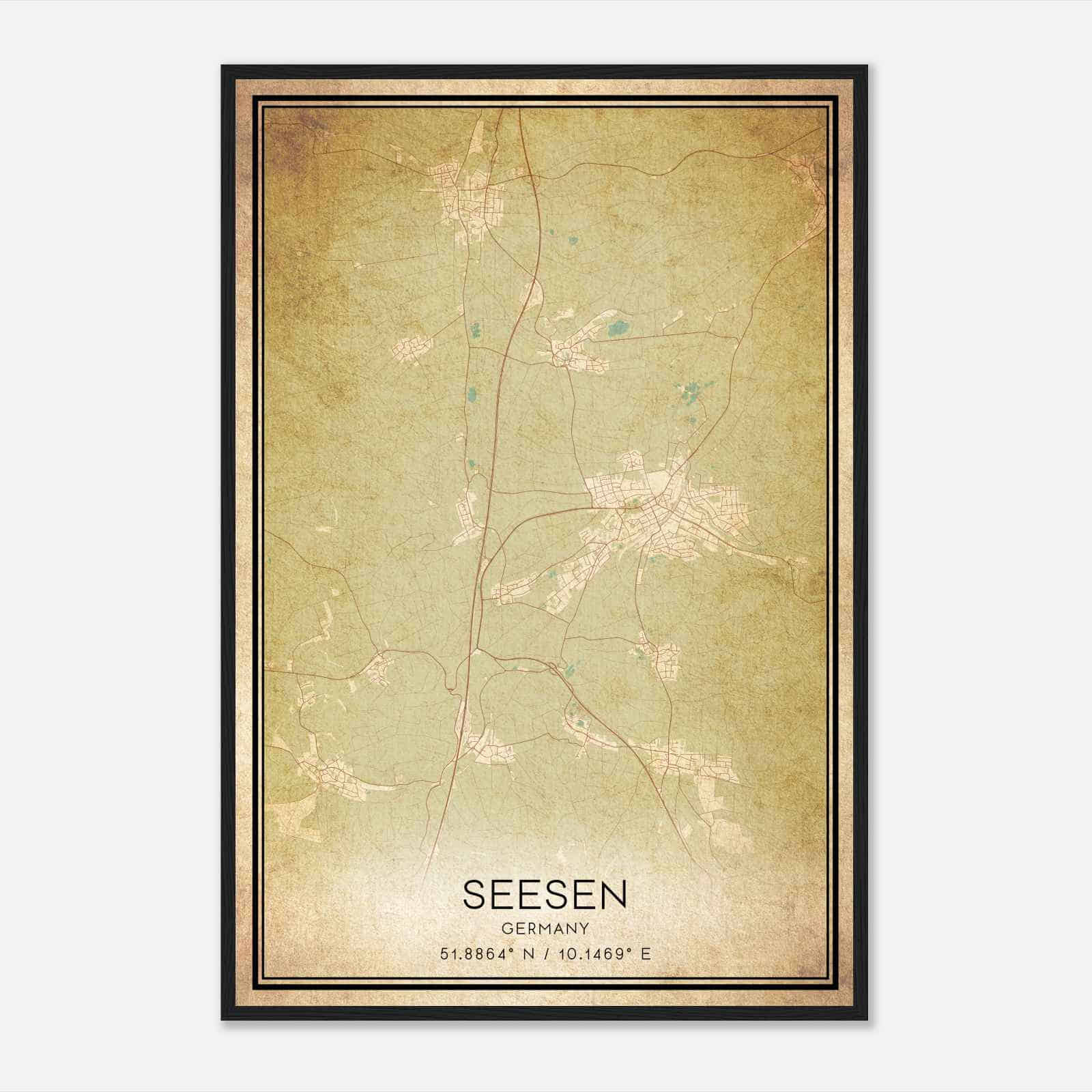 Vintage Seesen Germany Map Poster, Seesen City Road Wall Art Print