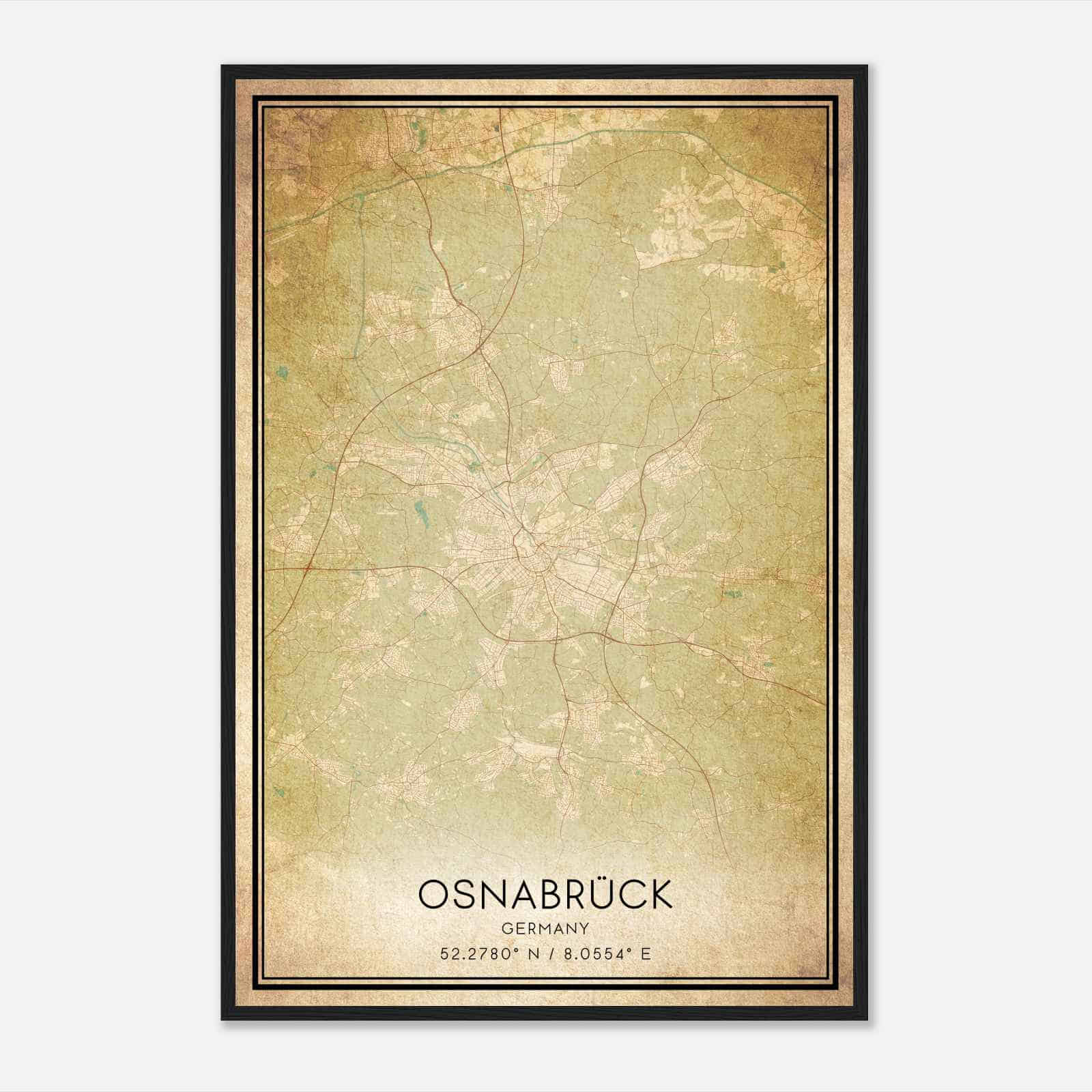 Vintage Osnabruck Germany Map Poster, Osnabruck City Road Wall Art Print