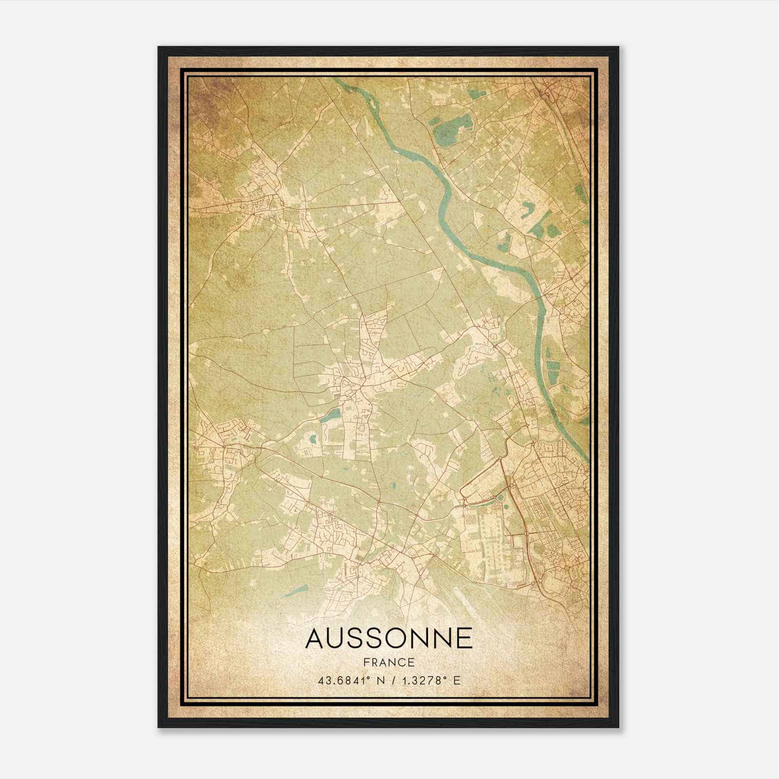 Vintage Aussonne France Map Poster, Aussonne City Road Wall Art Print