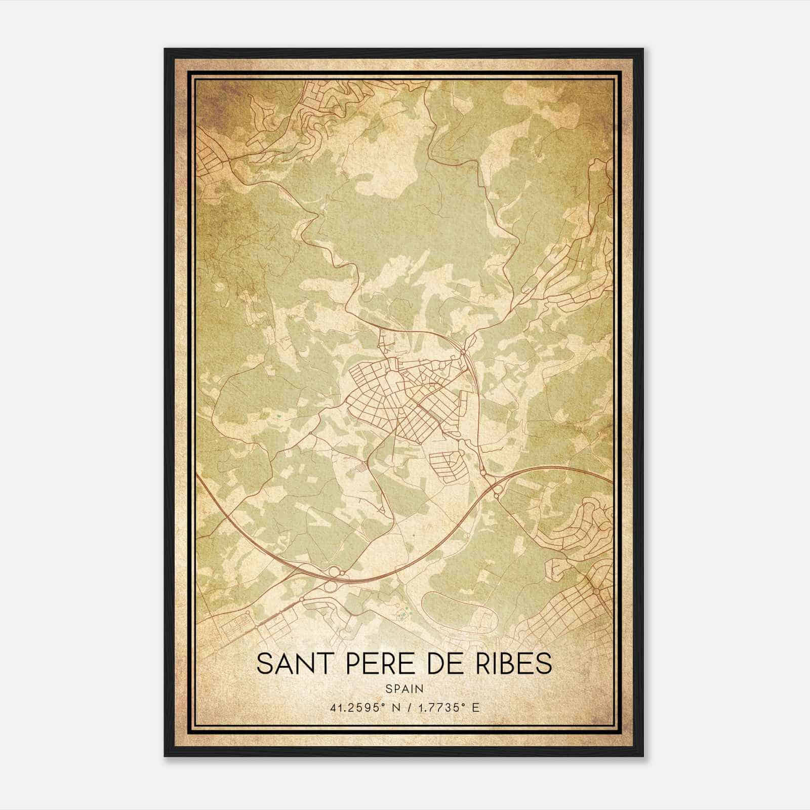 Vintage San Pedro de Ribas Spain Map Poster, San Pedro de Ribas City Road Wall Art Print