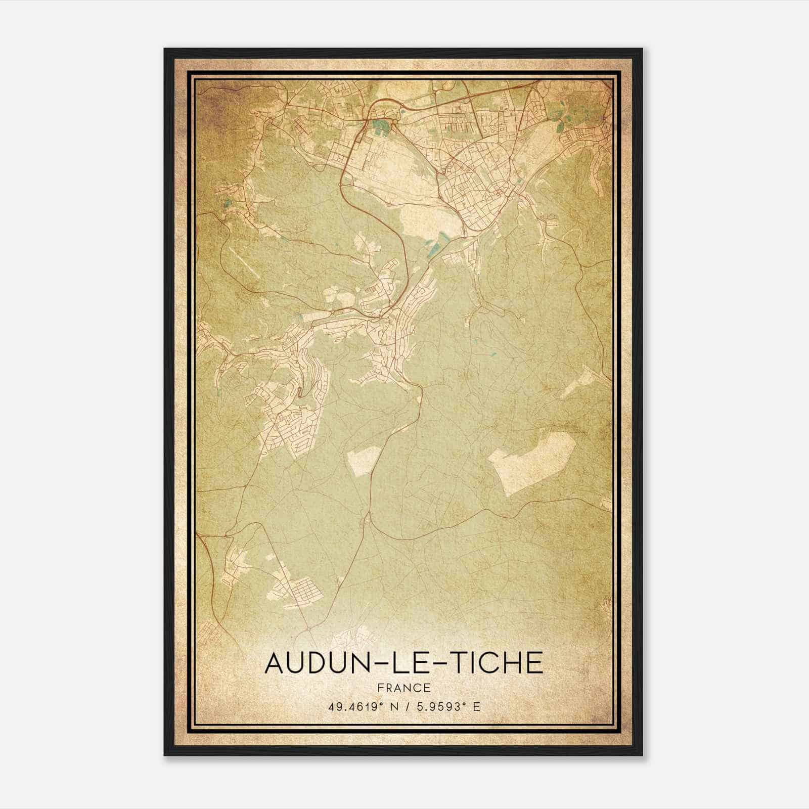 Vintage Audun-le-Tiche France Map Poster, Audun-le-Tiche City Road Wall Art Print