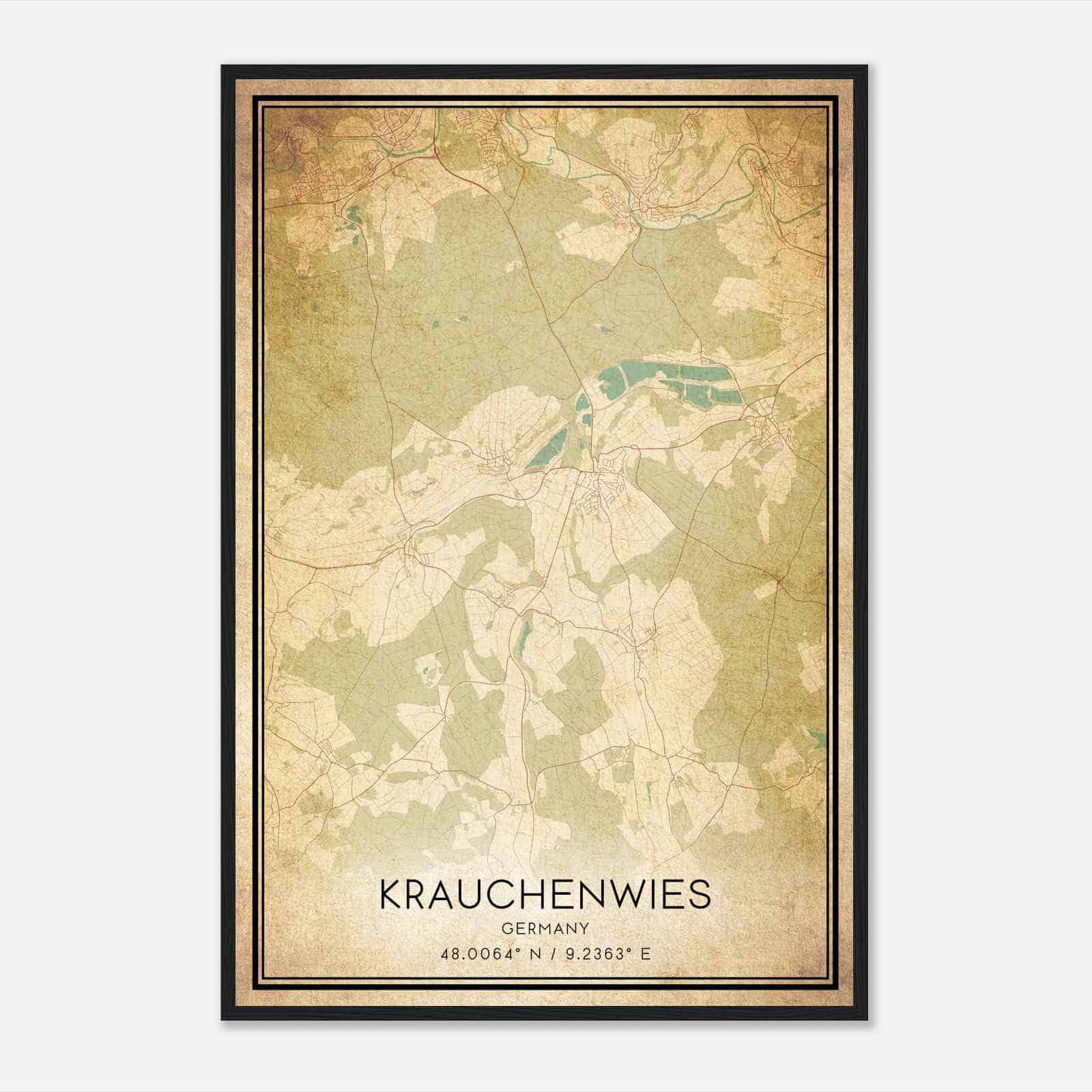 Vintage Krauchenwies Germany Map Poster, Krauchenwies City Road Wall Art Print