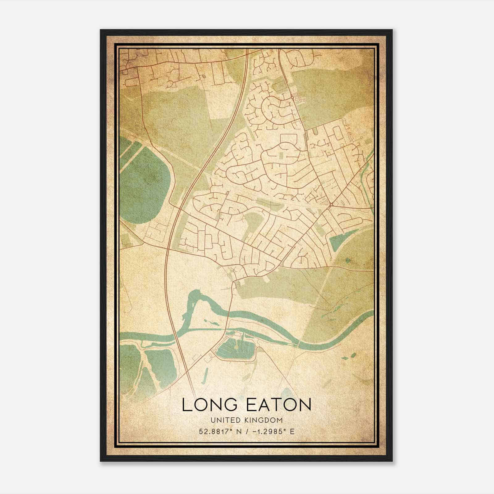 Vintage Sawley United Kingdom Map Poster, Sawley City Road Wall Art Print