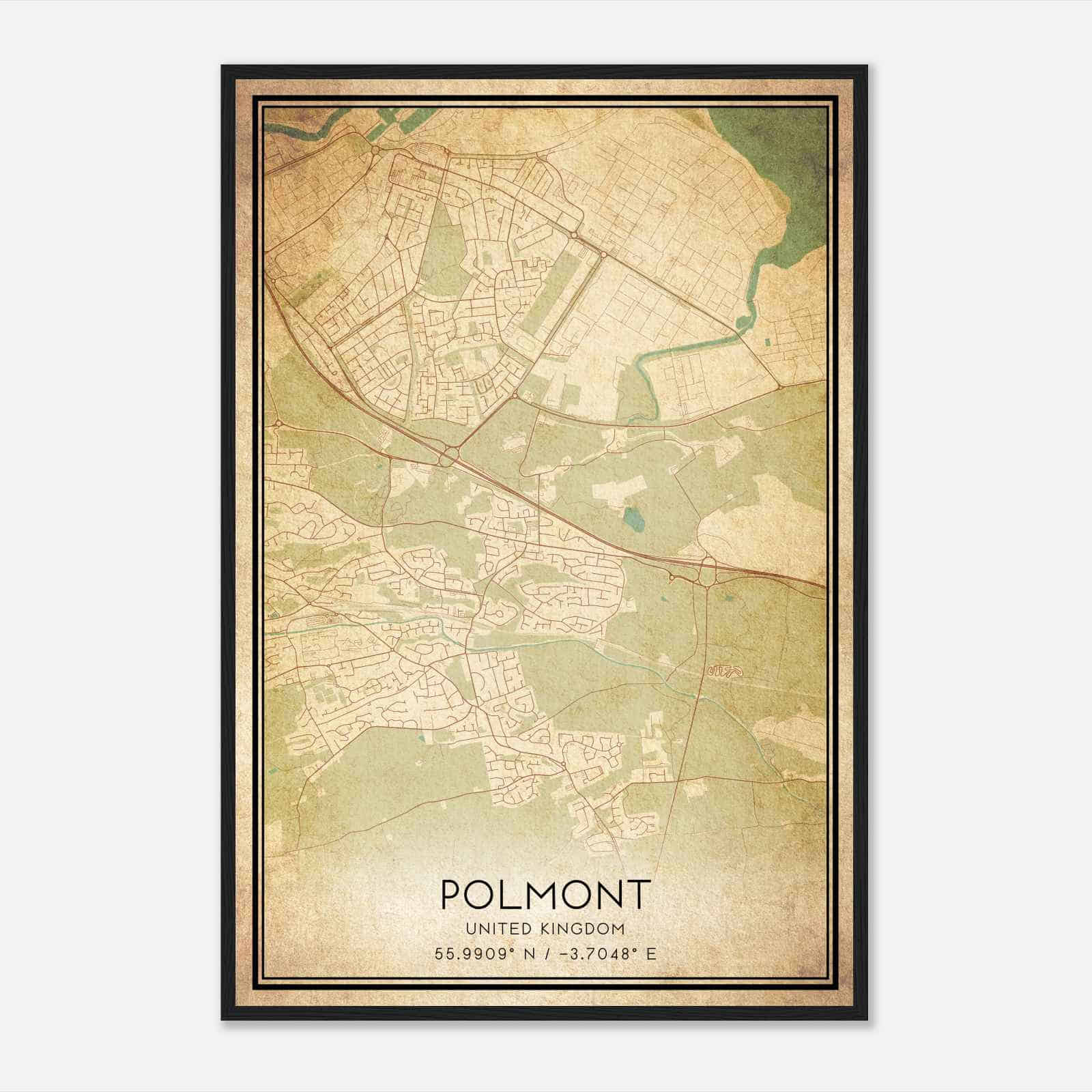 Vintage Polmont United Kingdom Map Poster, Polmont City Road Wall Art Print