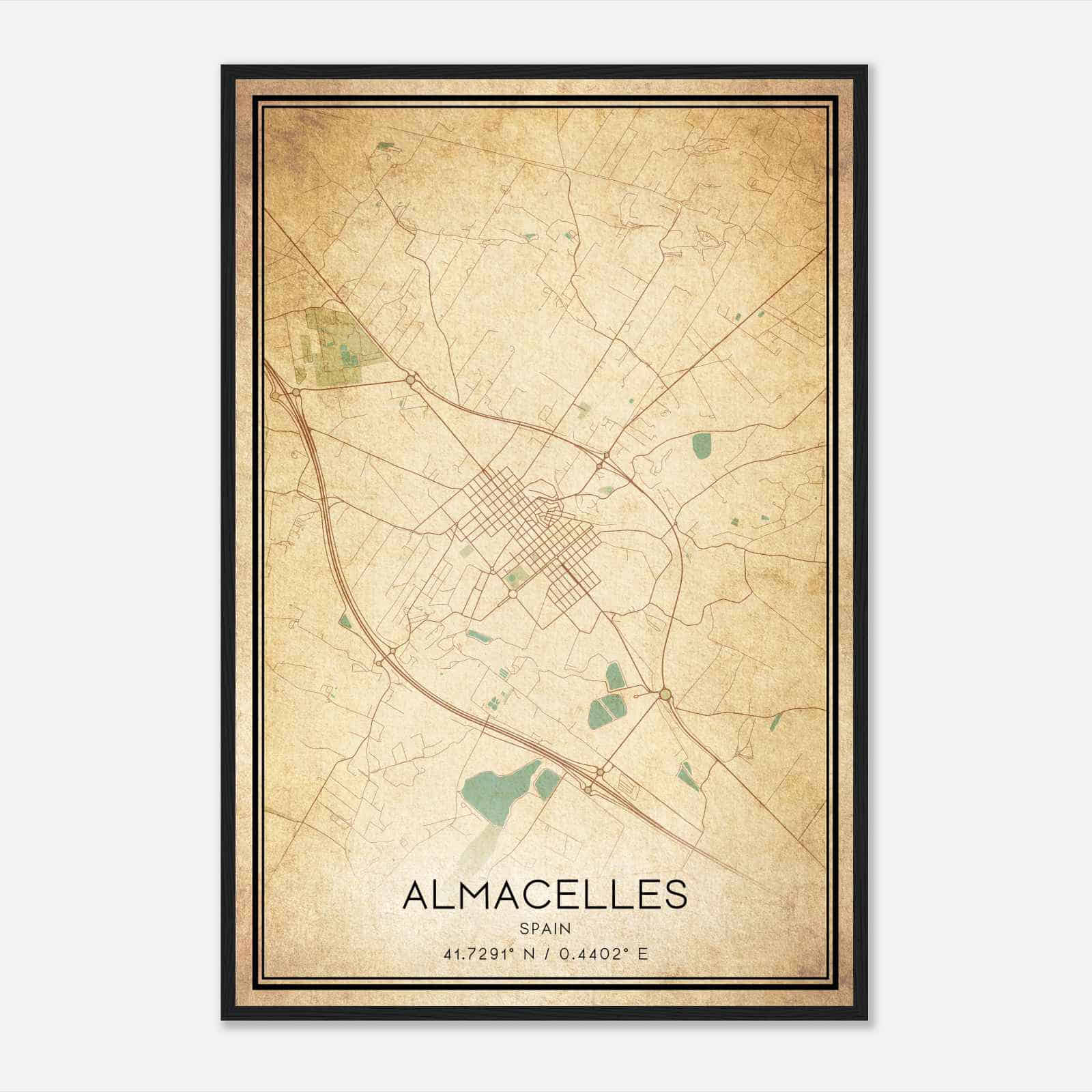 Vintage Almacellas Spain Map Poster, Almacellas City Road Wall Art Print Vintage Almacellas Spain Map Poster, Almacellas City Road Wall Art Print