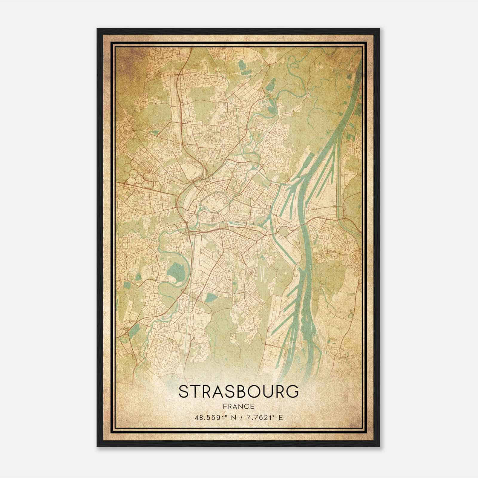 Vintage Strasbourg France Map Poster, Strasbourg City Road Wall Art Print