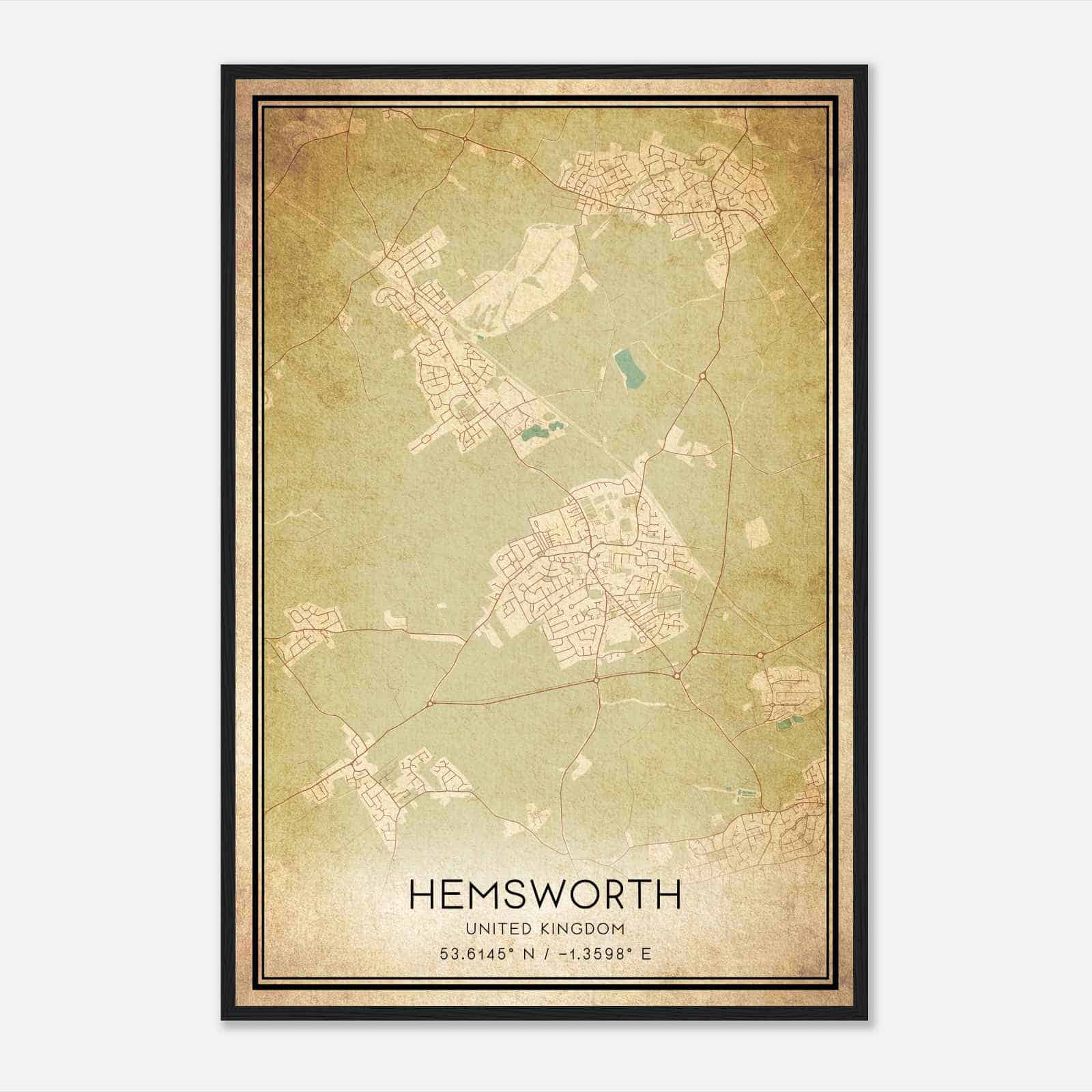 Vintage Hemsworth United Kingdom Map Poster, Hemsworth City Road Wall Art Print Vintage Hemsworth United Kingdom Map Poster, Hemsworth City Road Wall Art Print