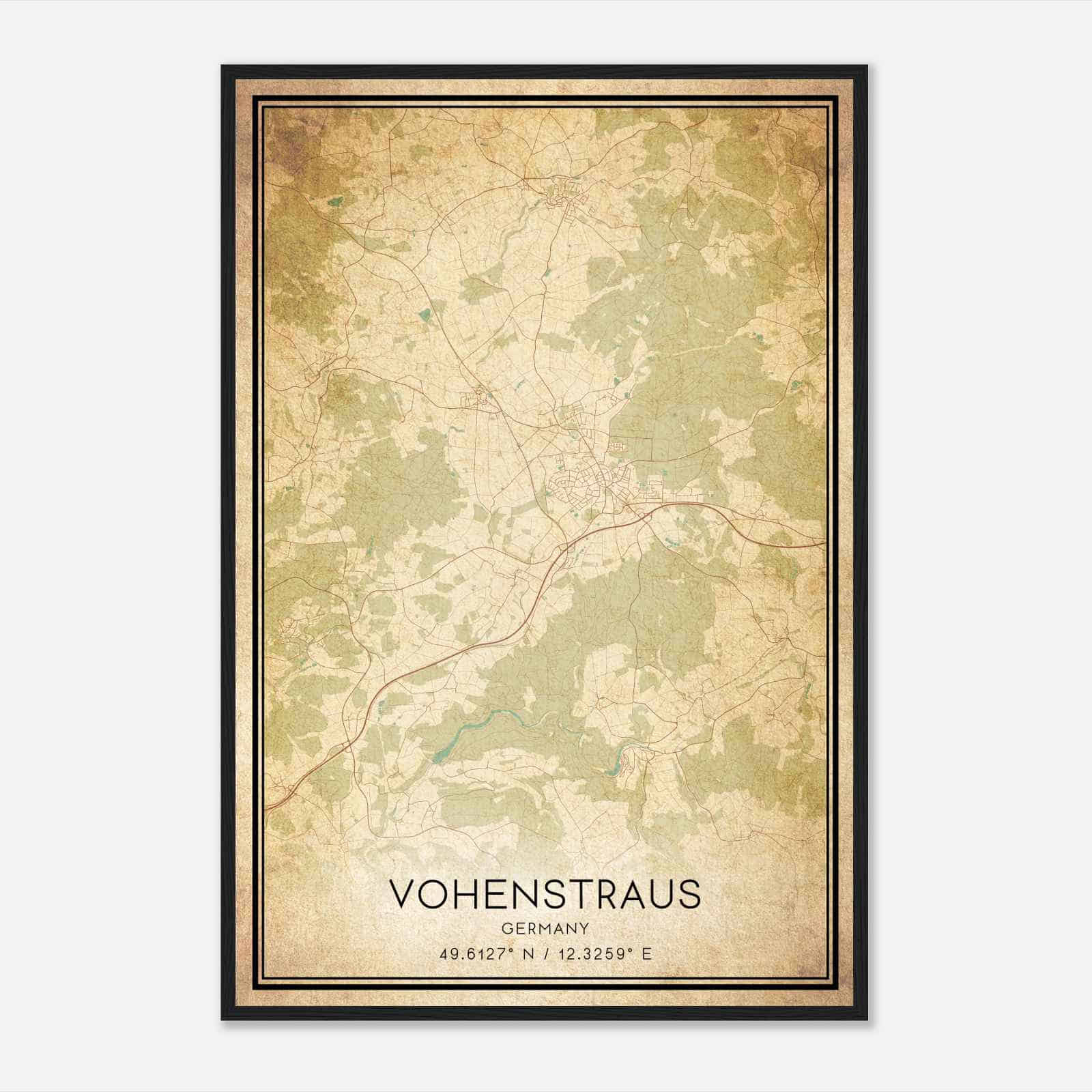 Vintage Vohenstrauss Germany Map Poster, Vohenstrauss City Road Wall Art Print