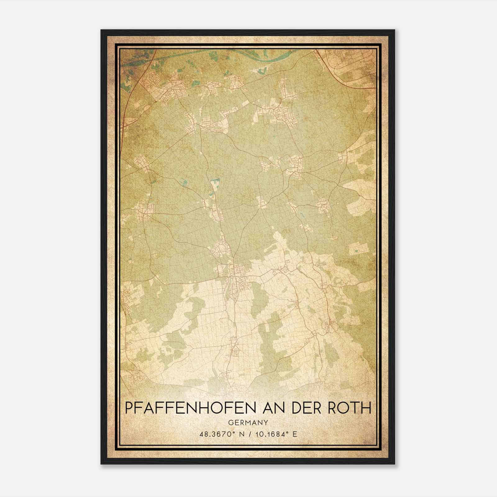 Vintage Pfaffenhofen an der Roth Germany Map Poster, Pfaffenhofen an der Roth City Road Wall Art Print