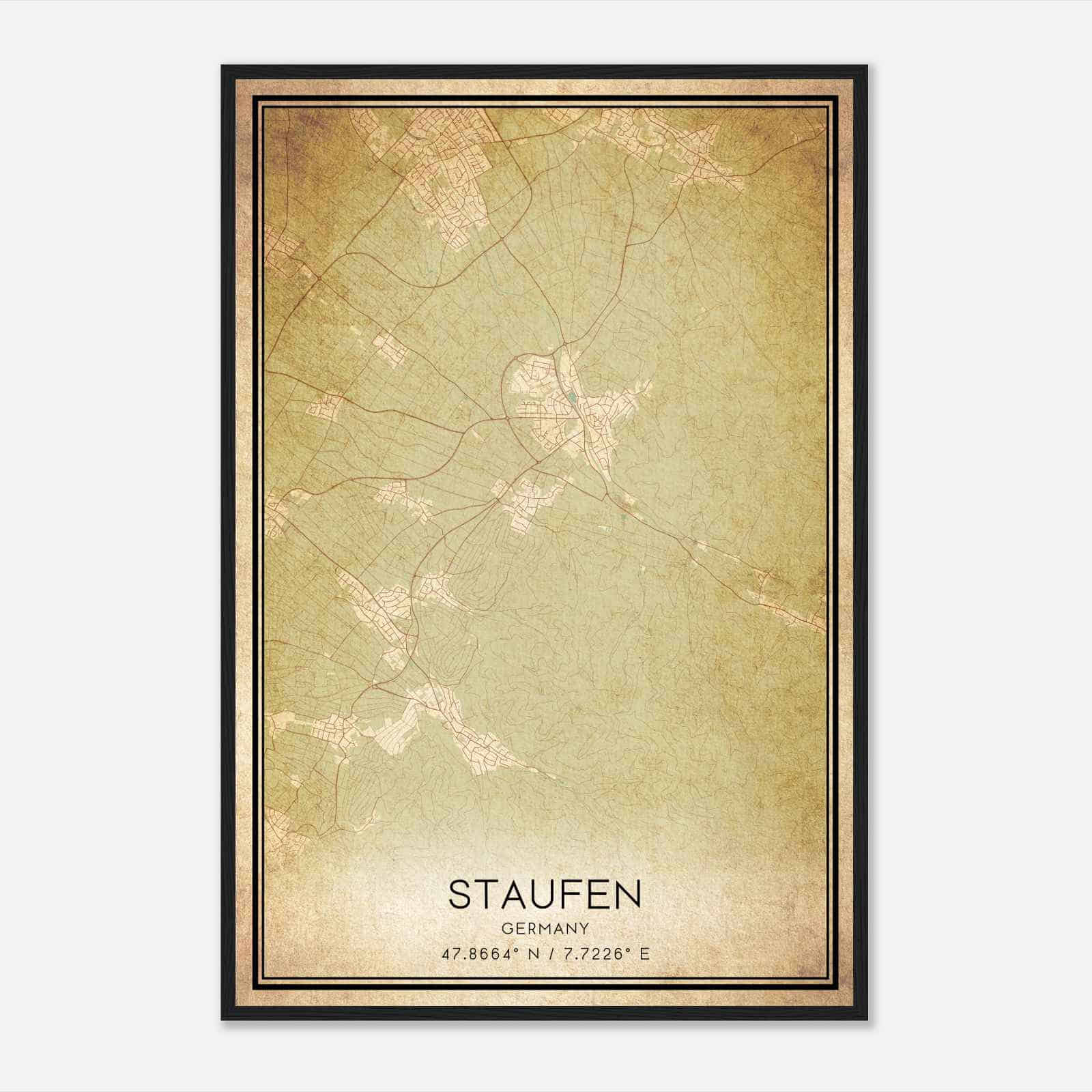 Vintage Staufen im Breisgau Germany Map Poster, Staufen im Breisgau City Road Wall Art Print