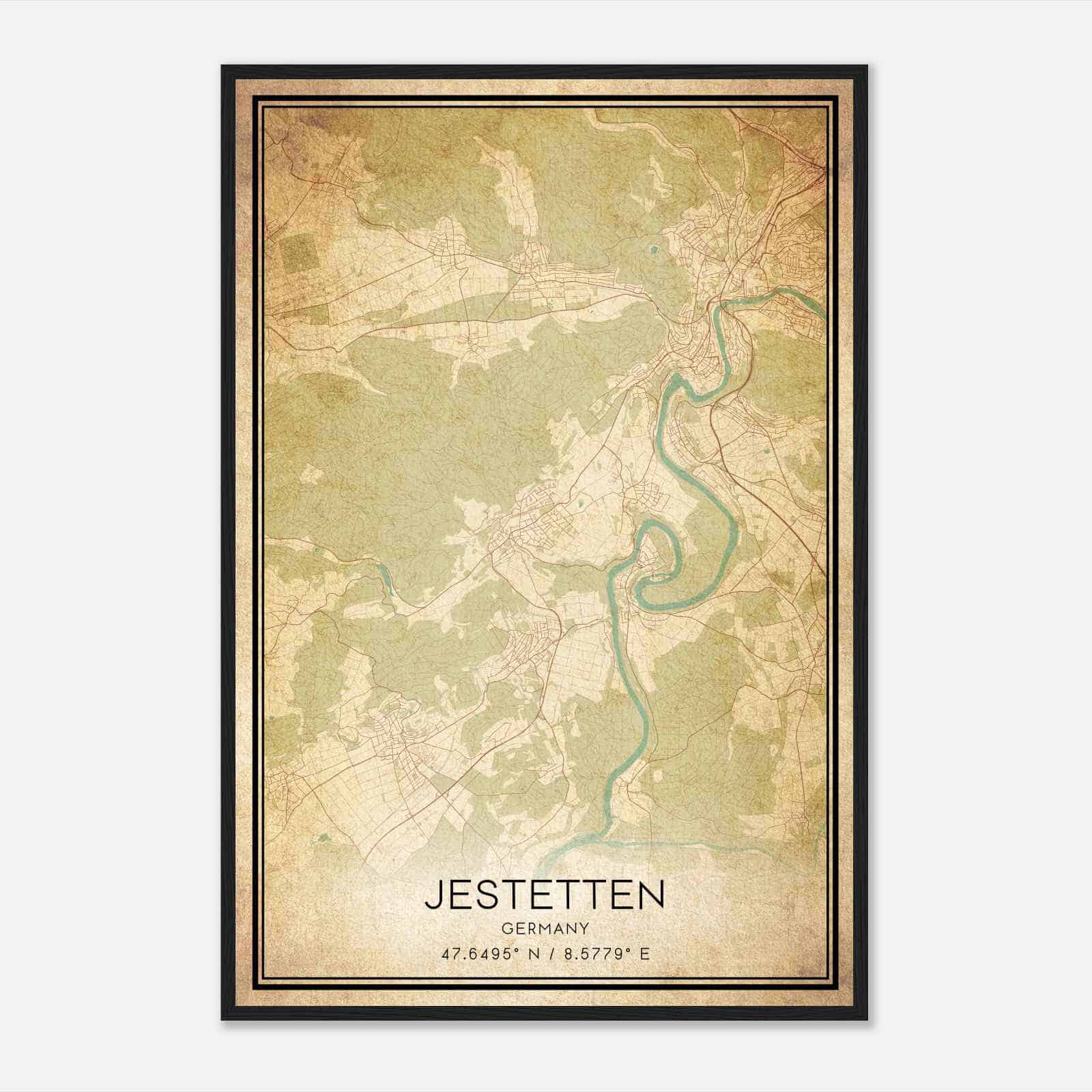 Vintage Jestetten Germany Map Poster, Jestetten City Road Wall Art Print