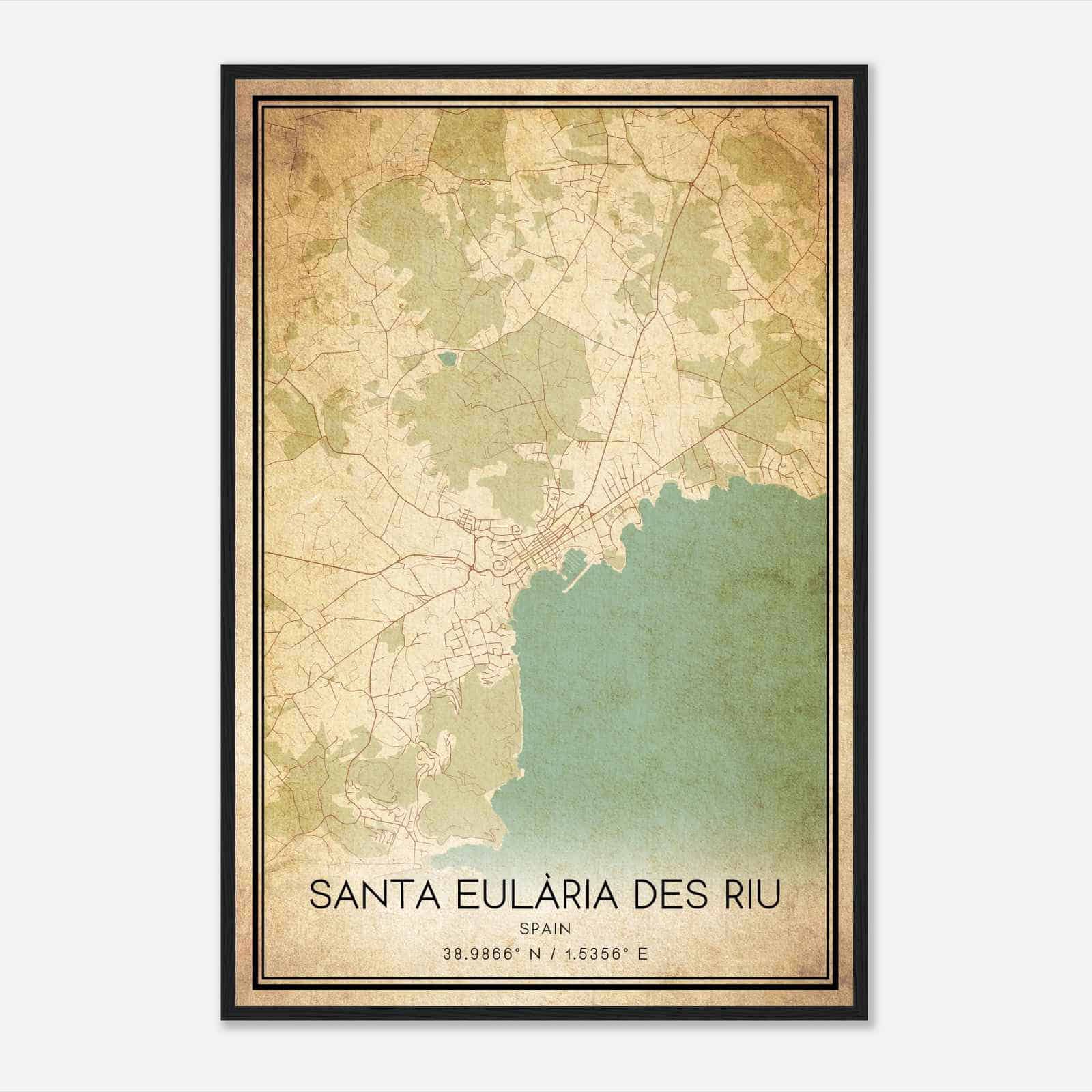 Vintage Santa Eulalia del Rio Spain Map Poster, Santa Eulalia del Rio City Road Wall Art Print
