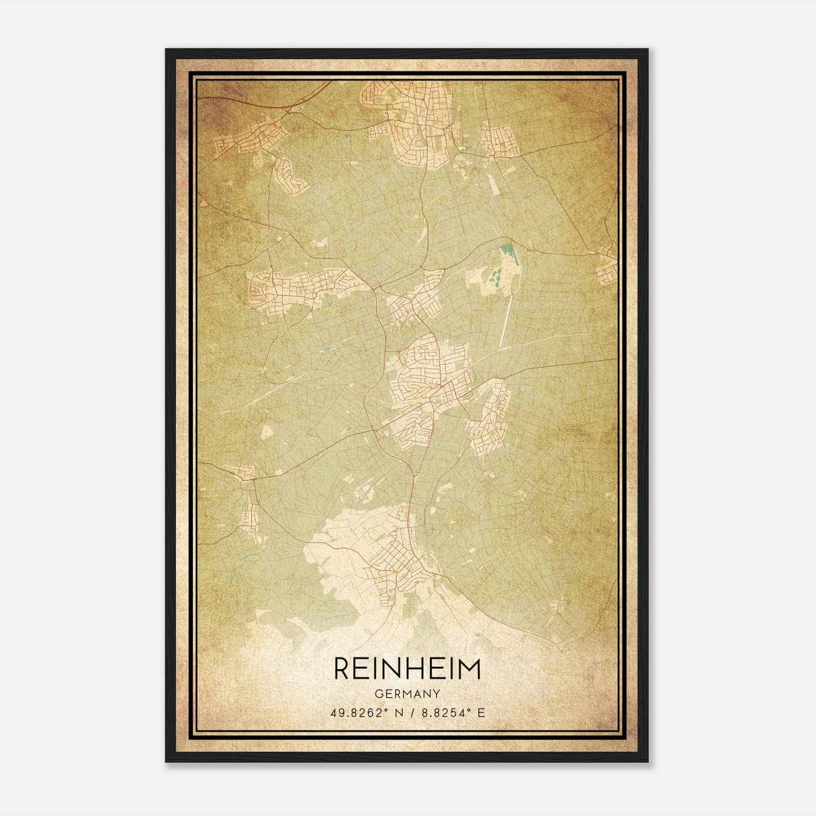 Vintage Reinheim Germany Map Poster, Reinheim City Road Wall Art Print