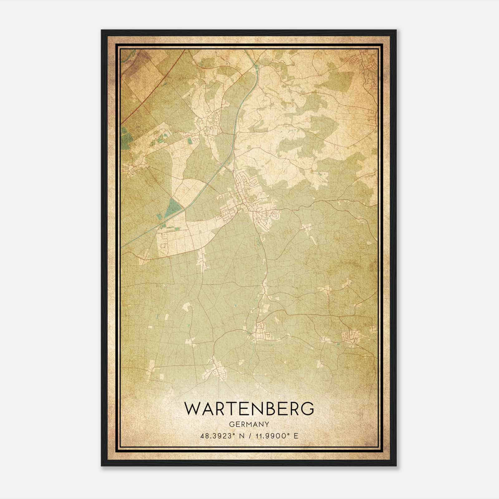 Vintage Wartenberg Germany Map Poster, Wartenberg City Road Wall Art Print