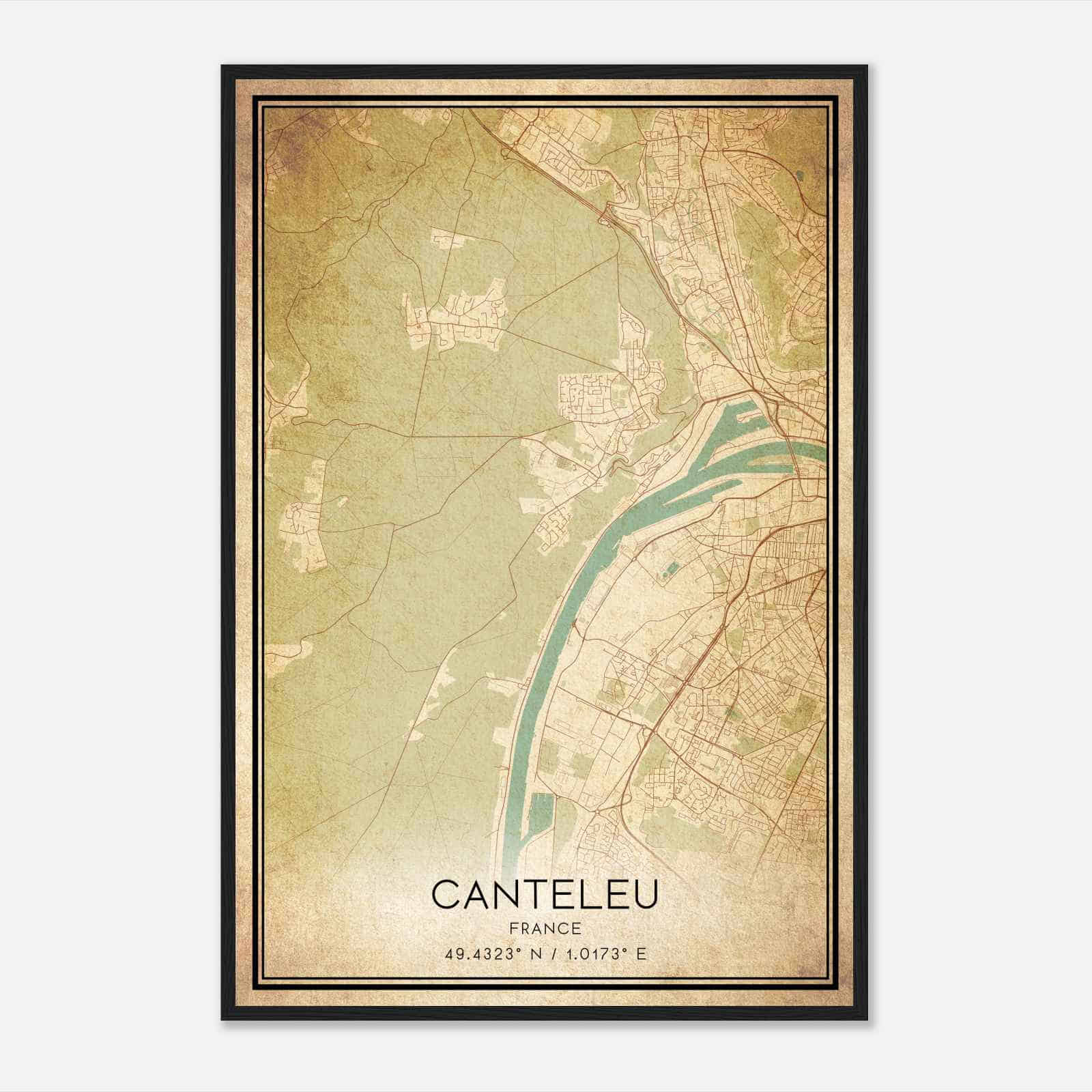 Vintage Canteleu France Map Poster, Canteleu City Road Wall Art Print