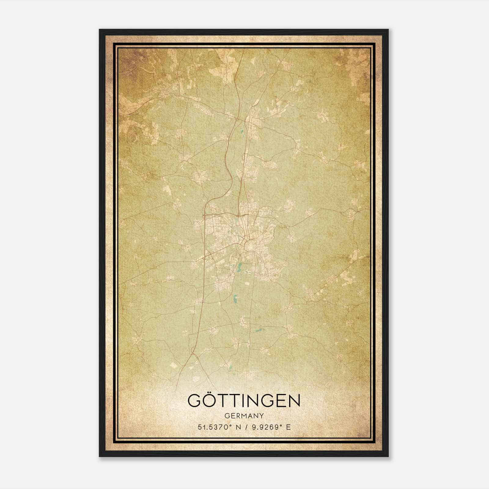 Vintage Gottingen Germany Map Poster, Gottingen City Road Wall Art Print