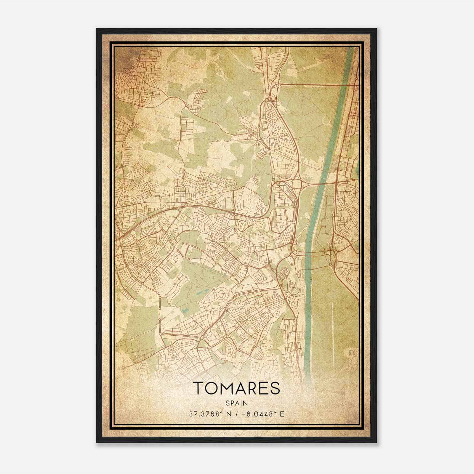 Vintage Tomares Spain Map Poster, Tomares City Road Wall Art Print