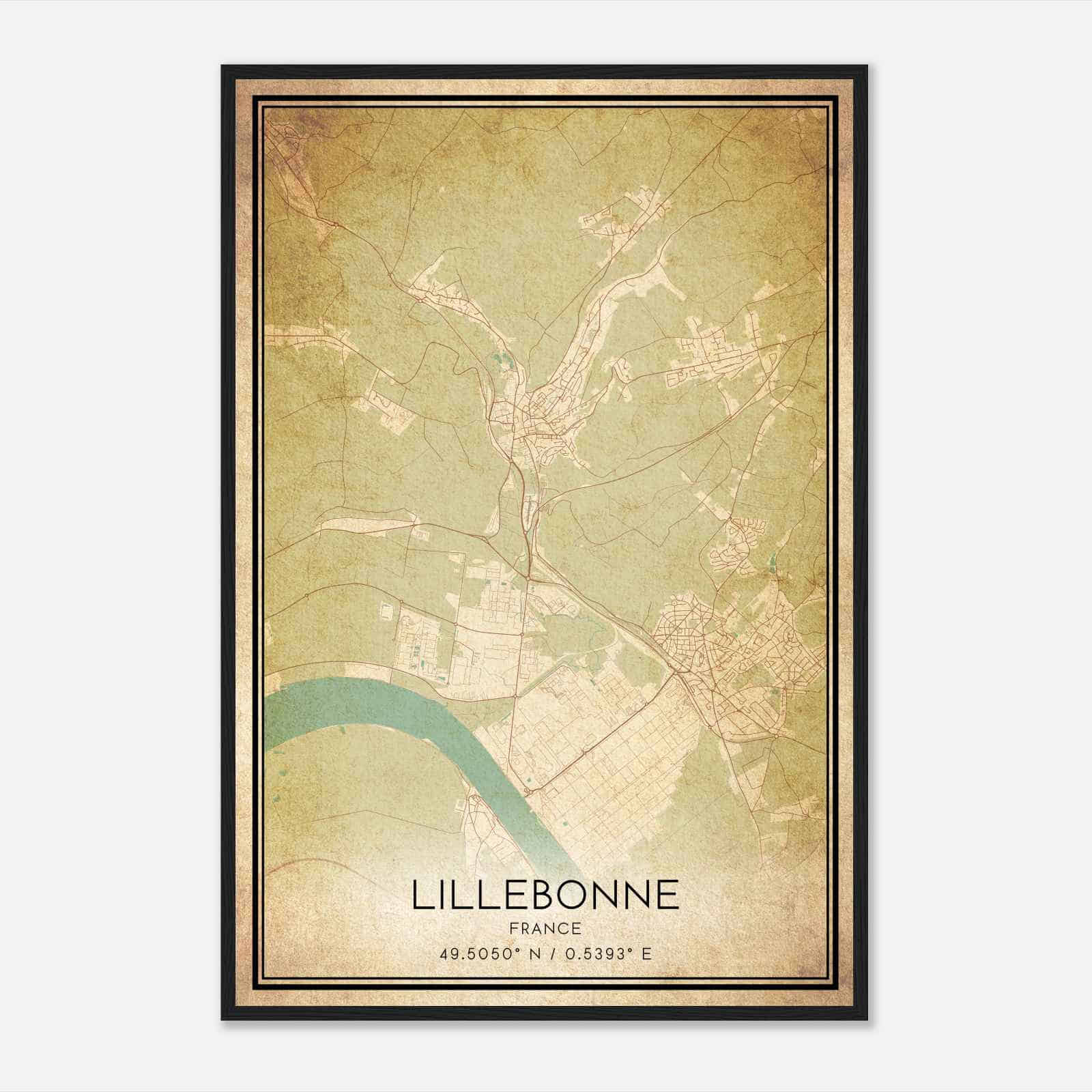 Vintage Lillebonne France Map Poster, Lillebonne City Road Wall Art Print