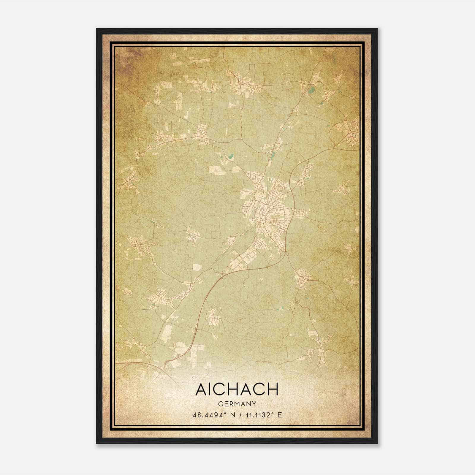 Vintage Aichach Germany Map Poster, Aichach City Road Wall Art Print