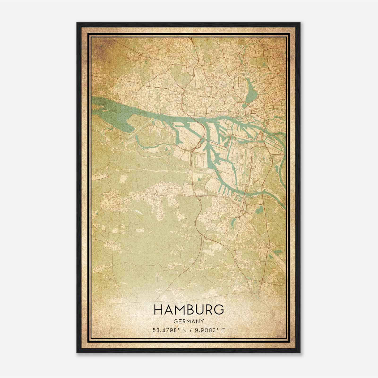 Vintage Harburg Germany Map Poster, Harburg City Road Wall Art Print