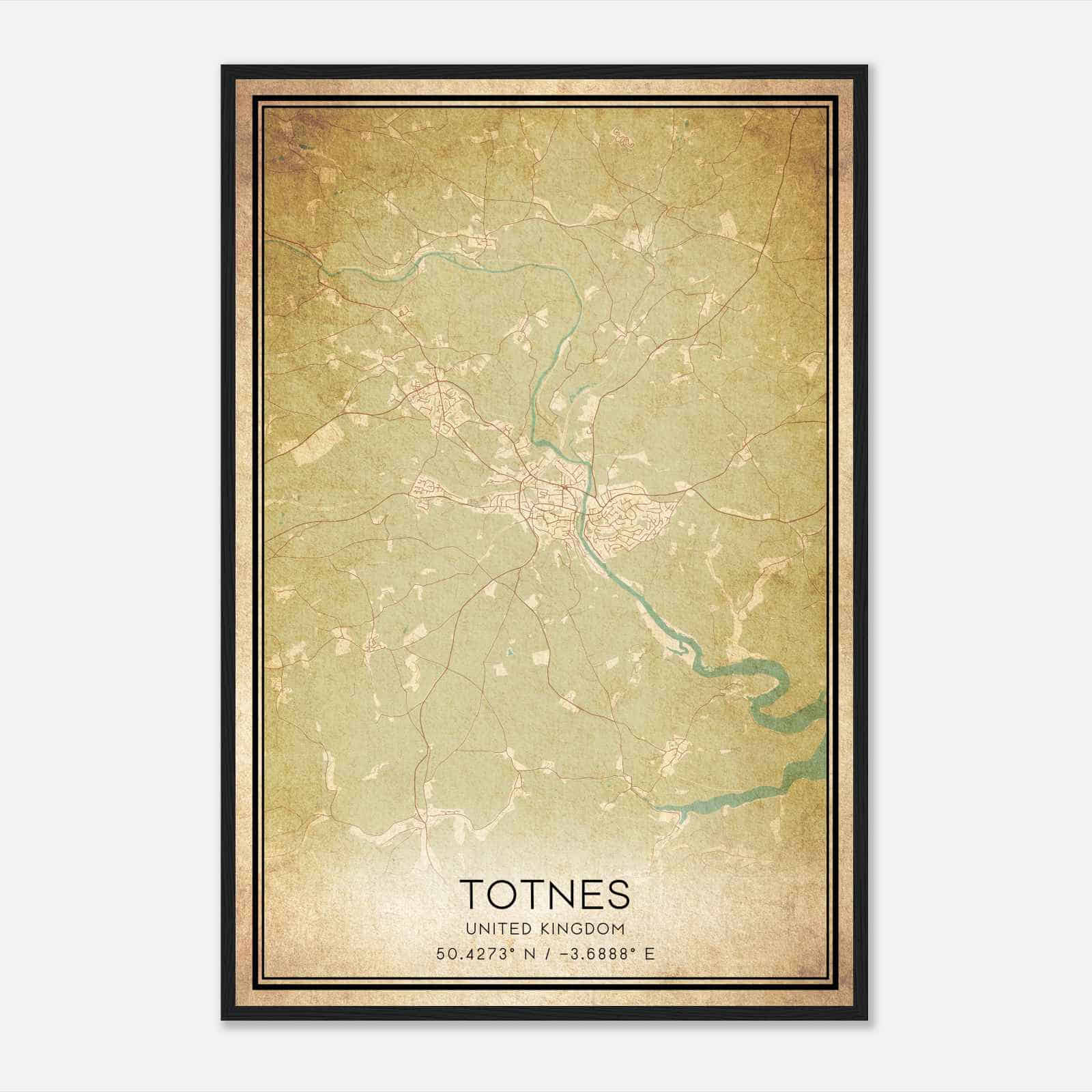 Vintage Totnes United Kingdom Map Poster, Totnes City Road Wall Art Print